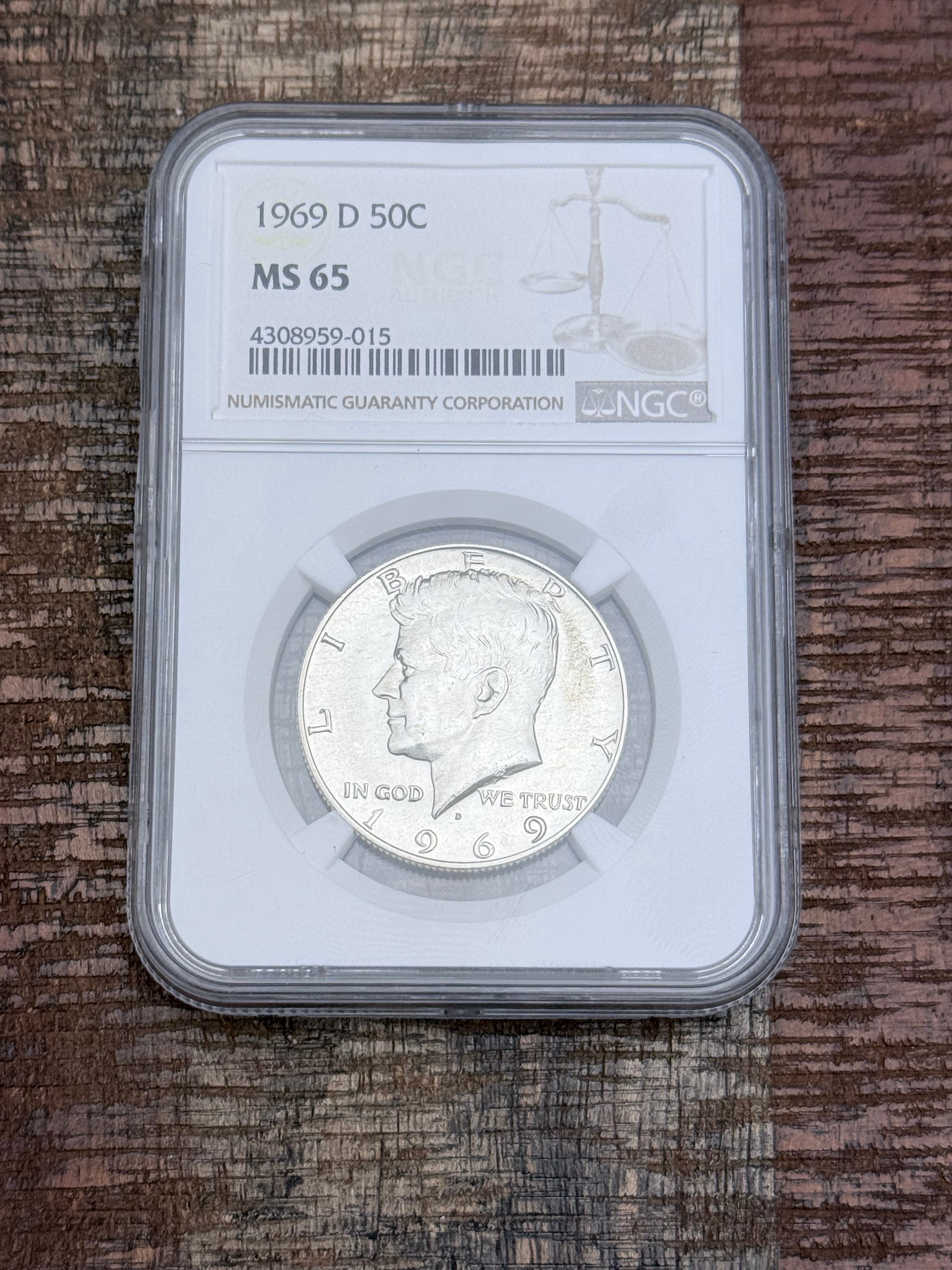 1969-D 50C Silver Kennedy Half Dollar~NGC MS65