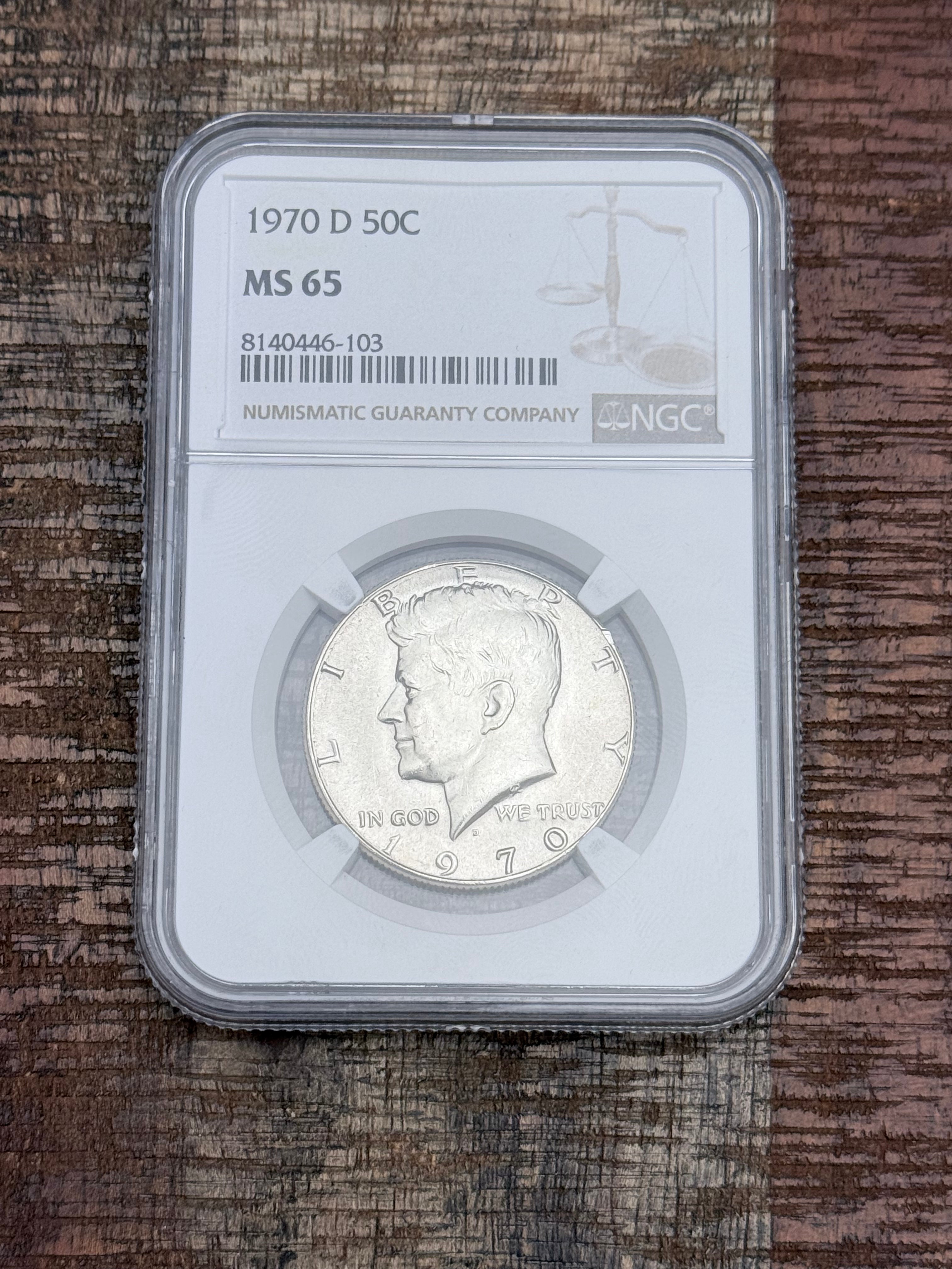 1970-D 50C Silver Kennedy Half Dollar~NGC MS65
