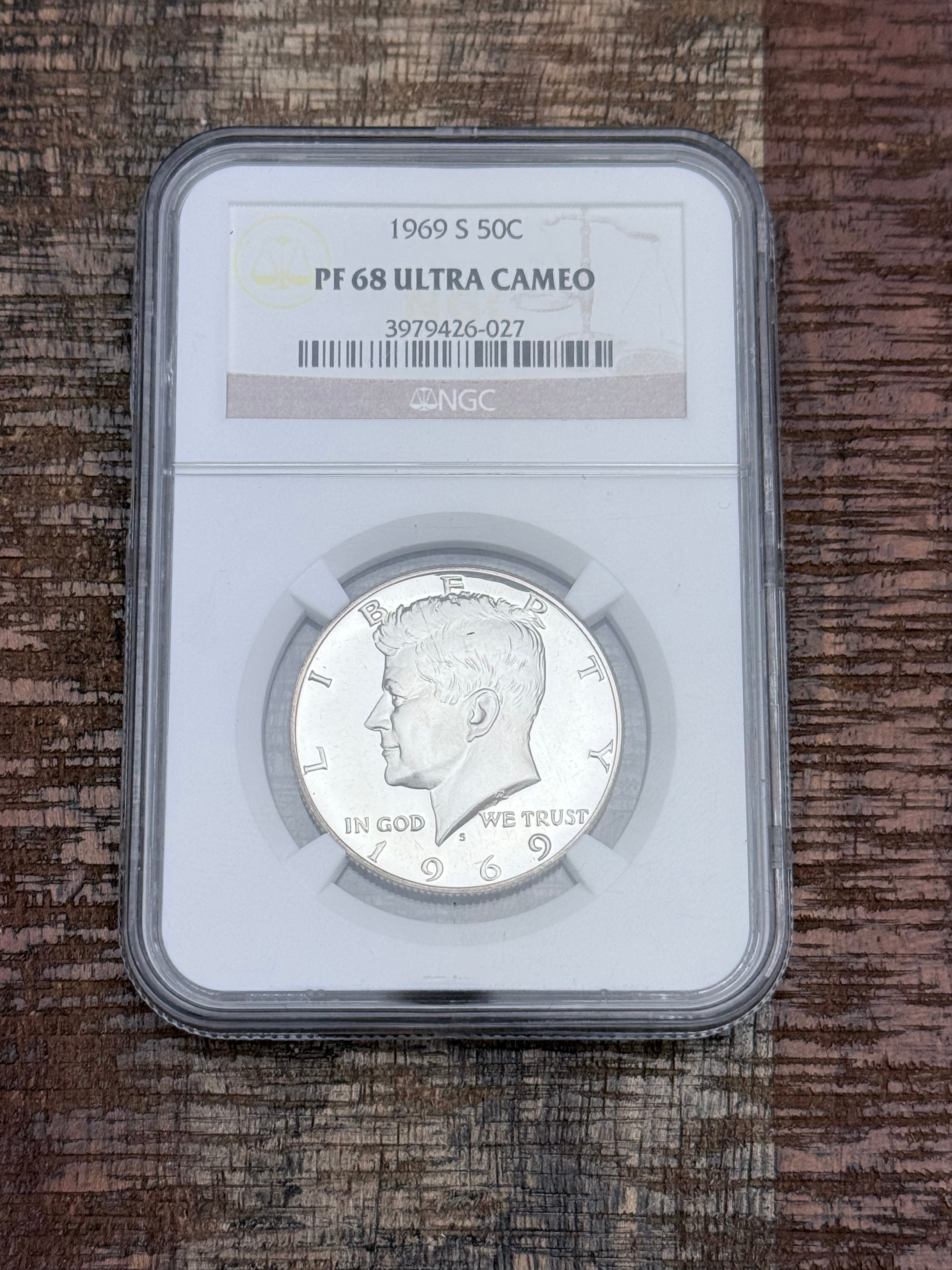 1969-S 50C Silver Kennedy Half Dollar~NGC PF68 Ultra Cameo
