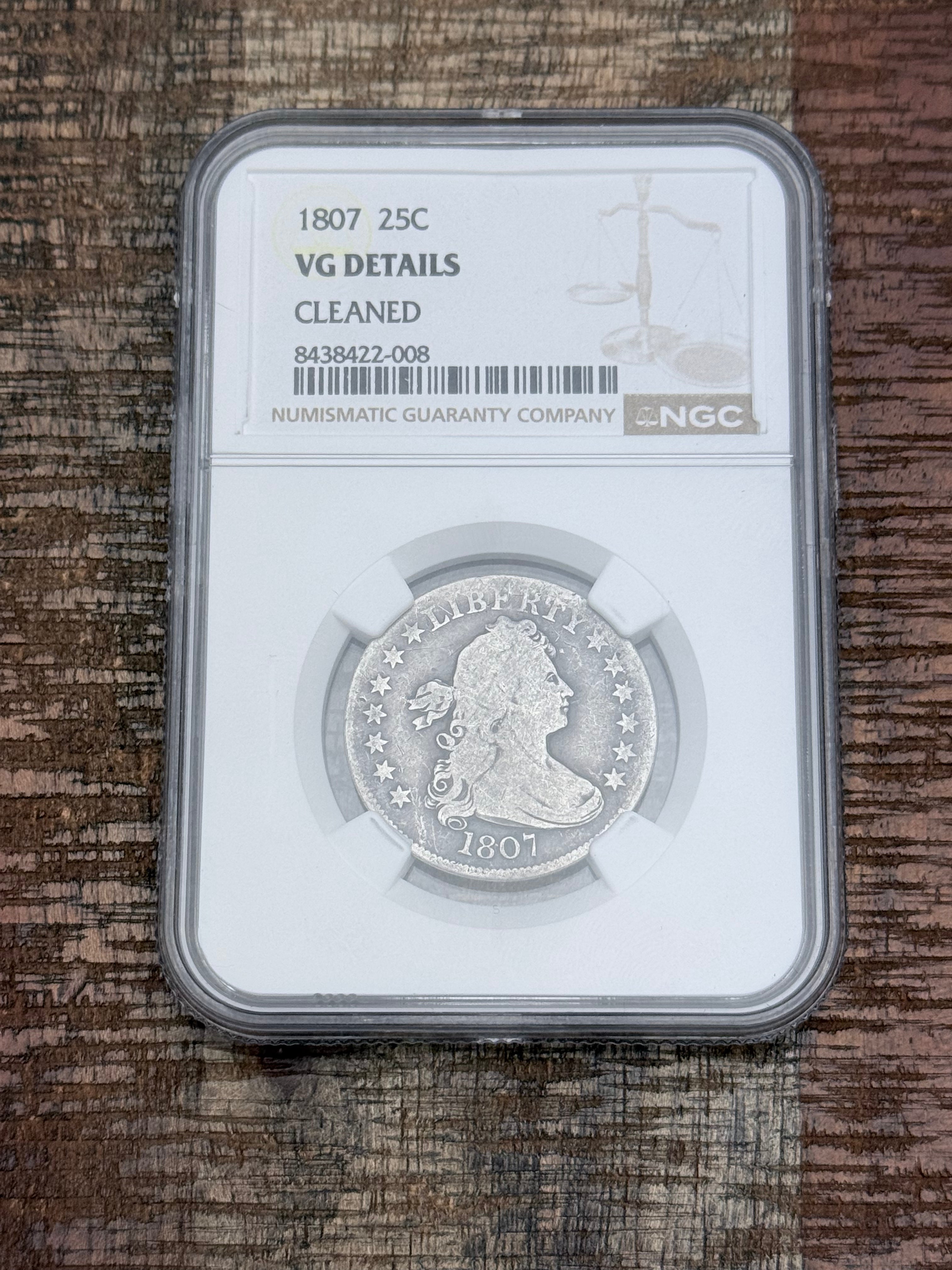 1807 25C Draped Bust Quarter~NGC VG Details-Cleaned