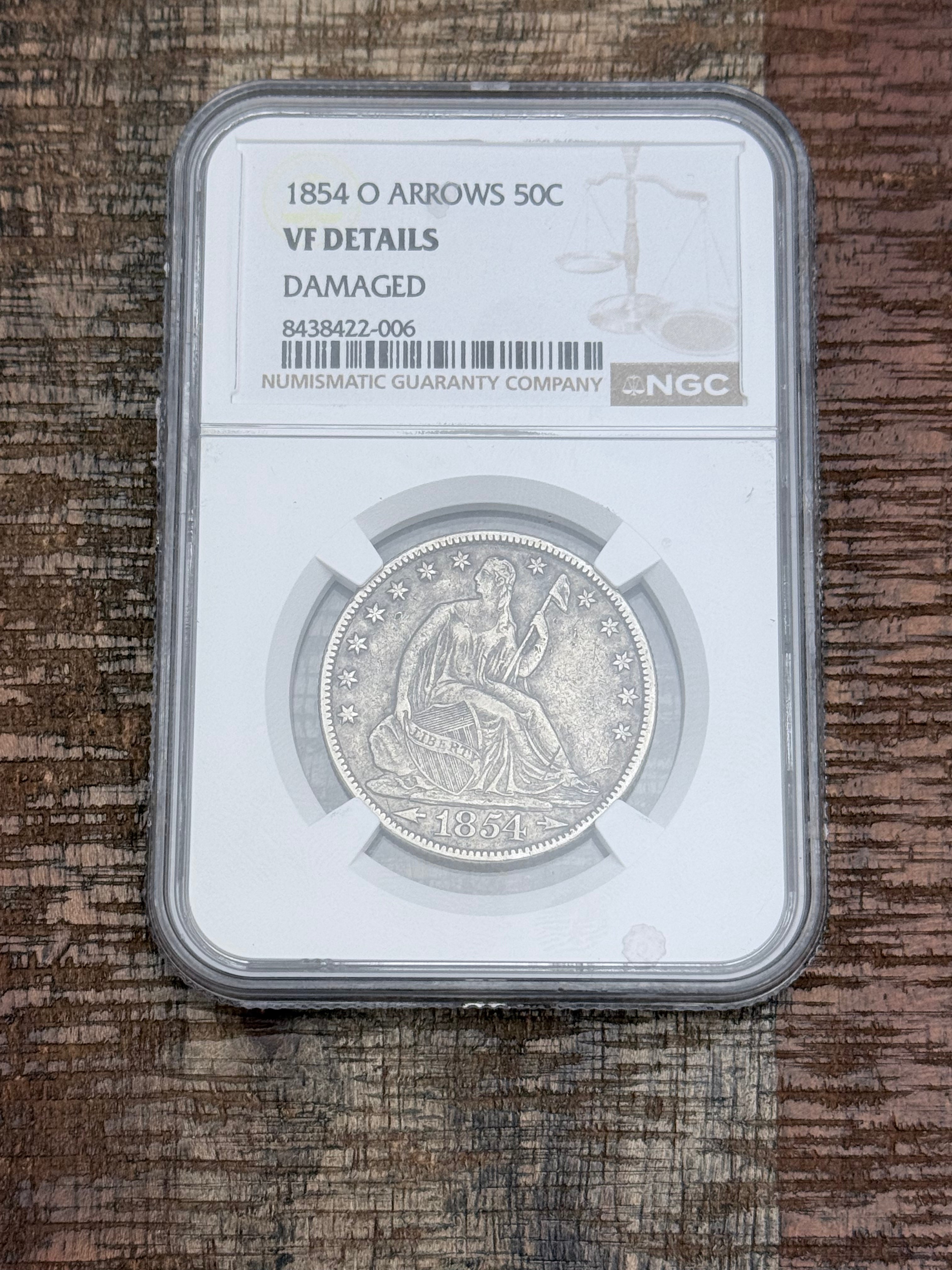 1854-O Arrows 50C Seated Liberty Half Dollar ~ NGC VF Details ~ Details