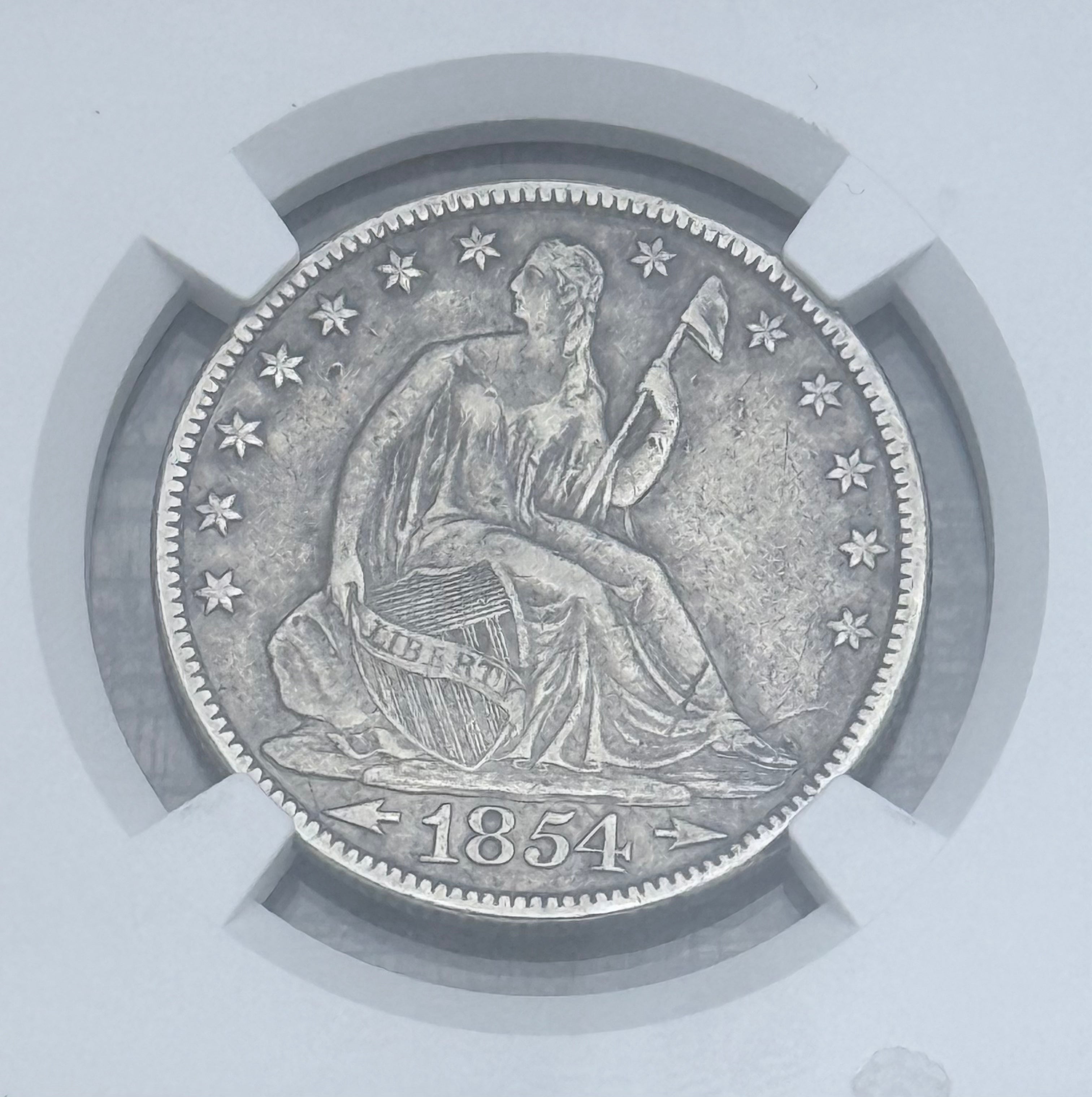 1854-O Arrows 50C Seated Liberty Half Dollar ~ NGC VF Details ~ Details