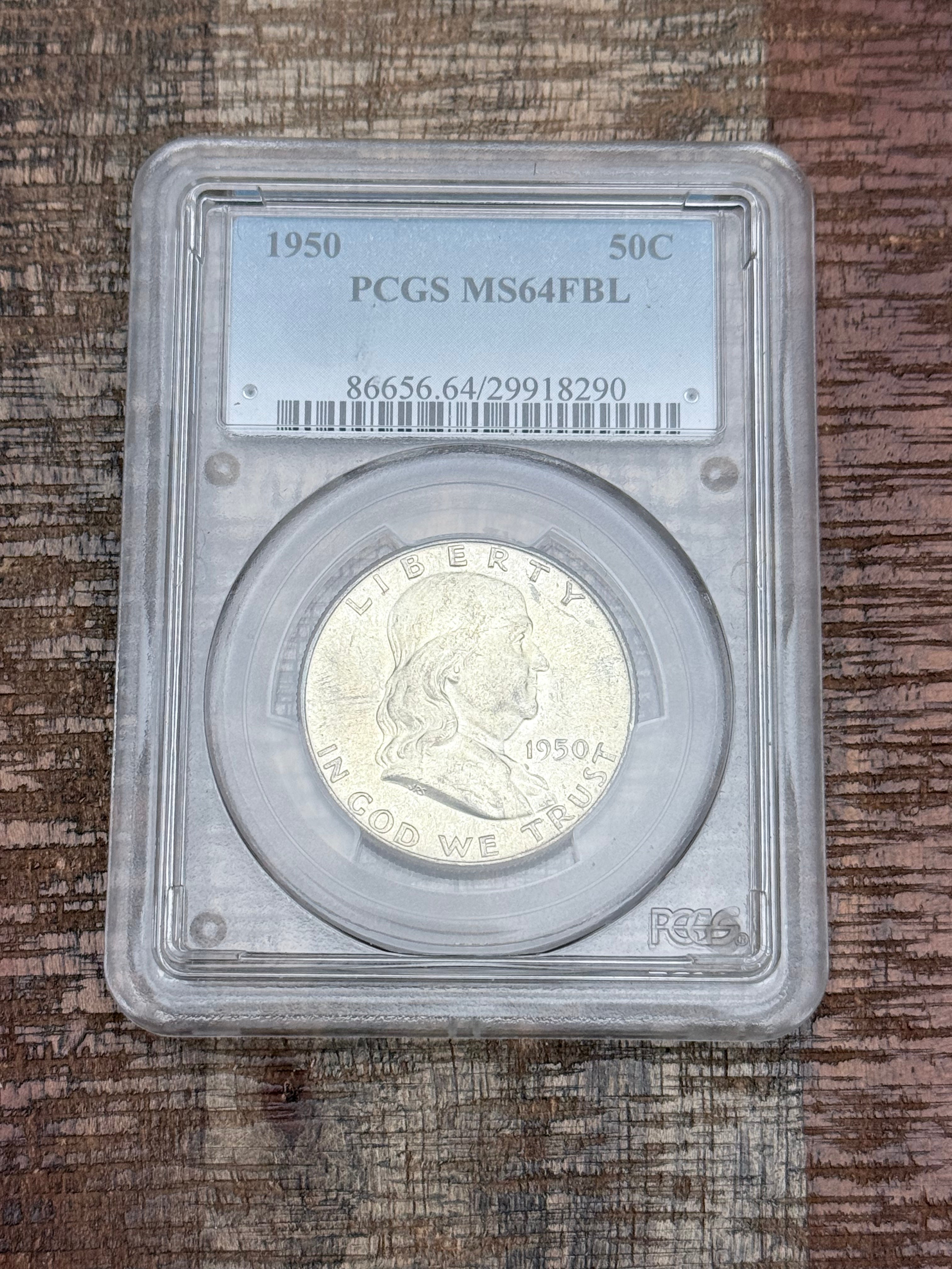 1950 50c Franklin Half Dollar PCGS MS64 +FBL