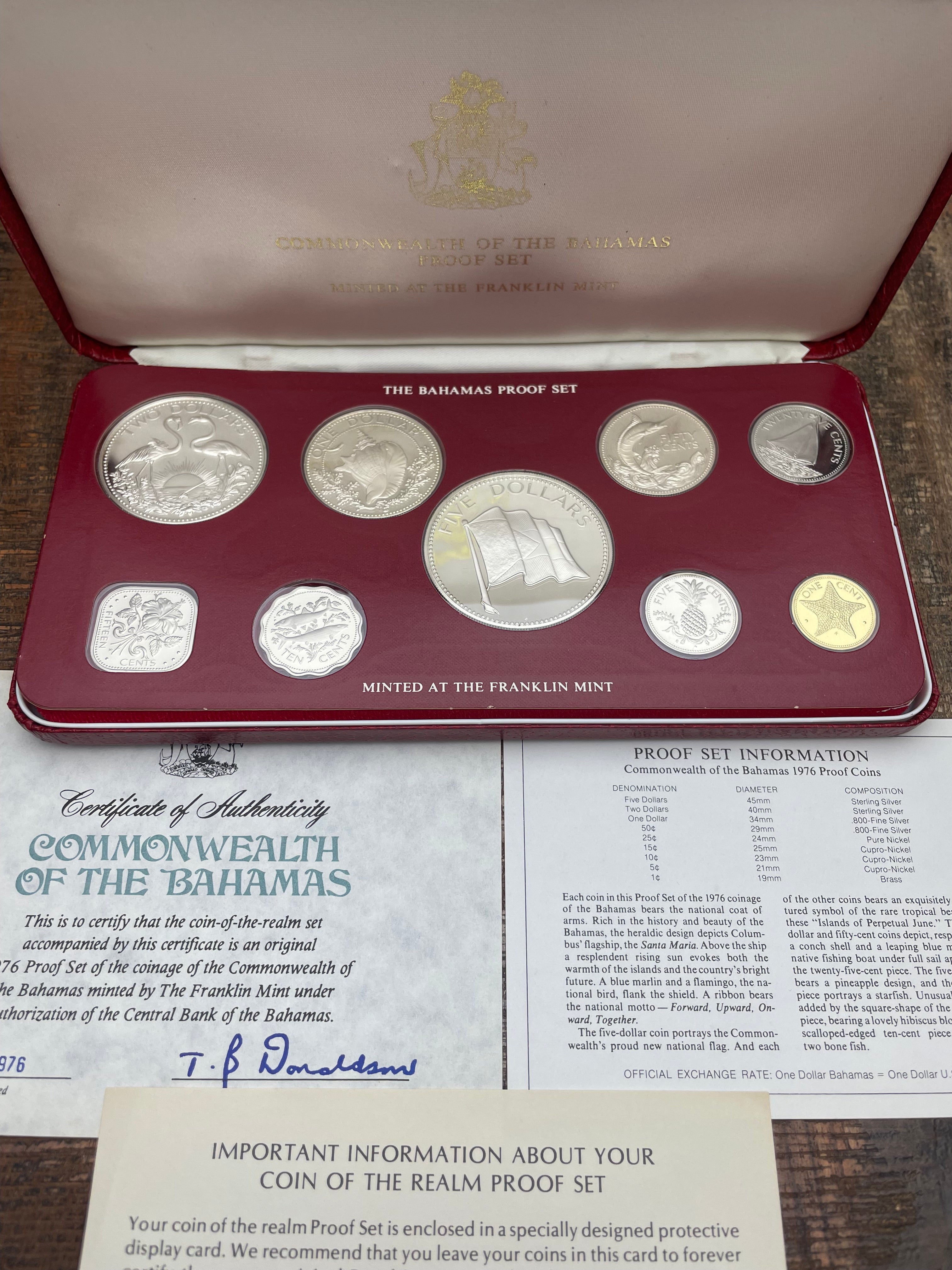 1976 Commonwealth of the Bahamas Proof Set Minted at the Franklin Mint in OGP with COA