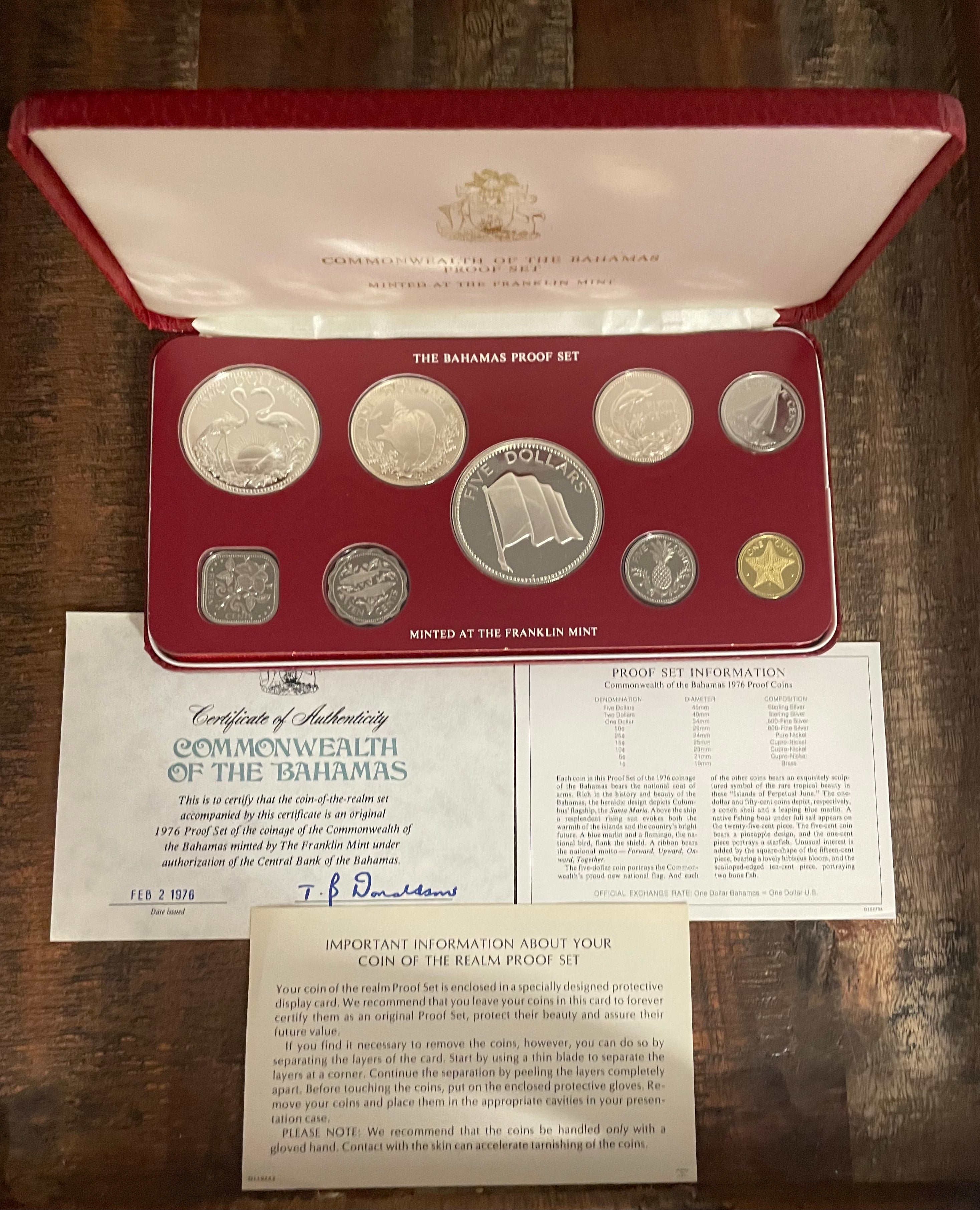 1976 Commonwealth of the Bahamas Proof Set Minted at the Franklin Mint in OGP with COA