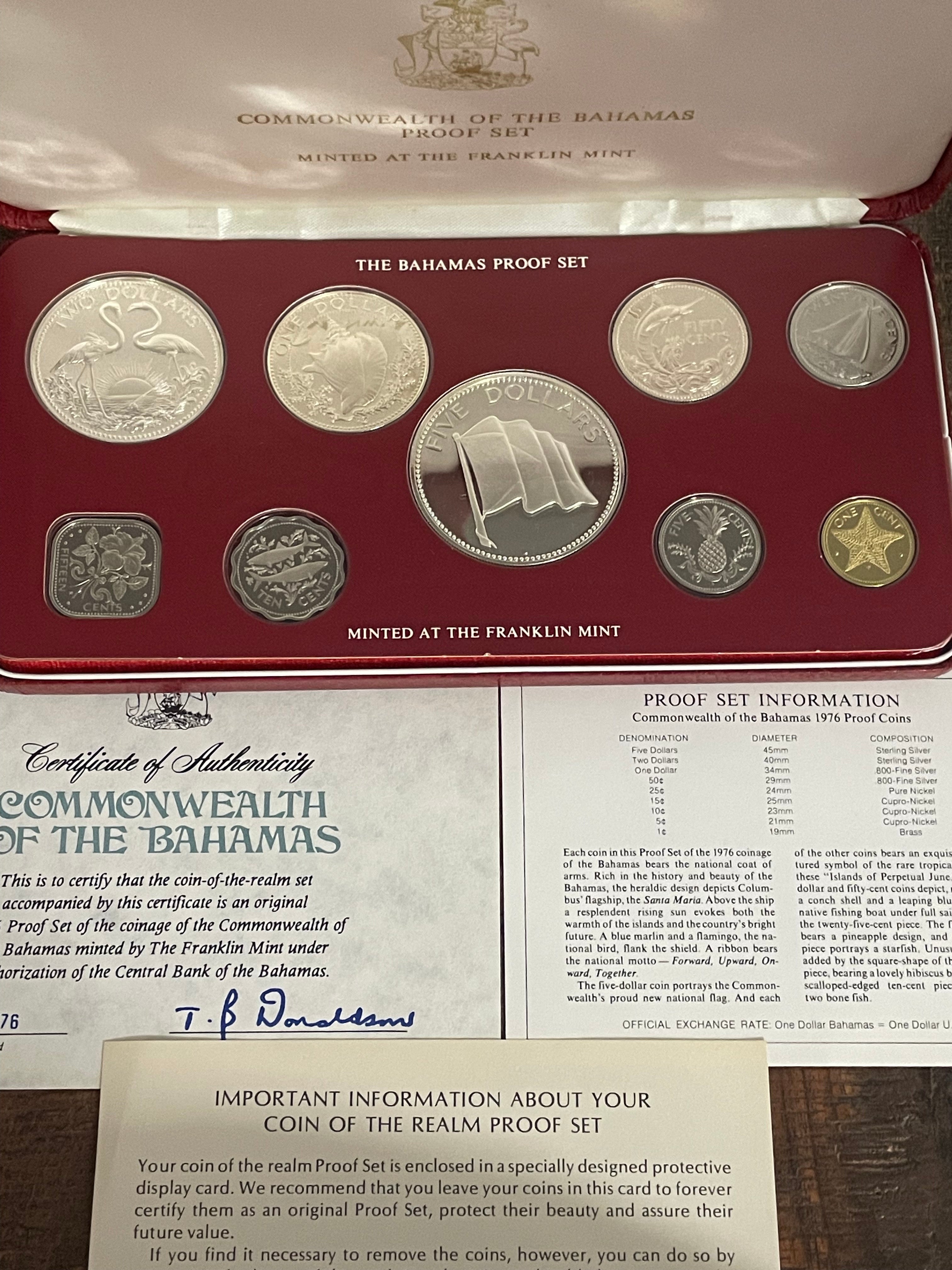 1976 Commonwealth of the Bahamas Proof Set Minted at the Franklin Mint in OGP with COA