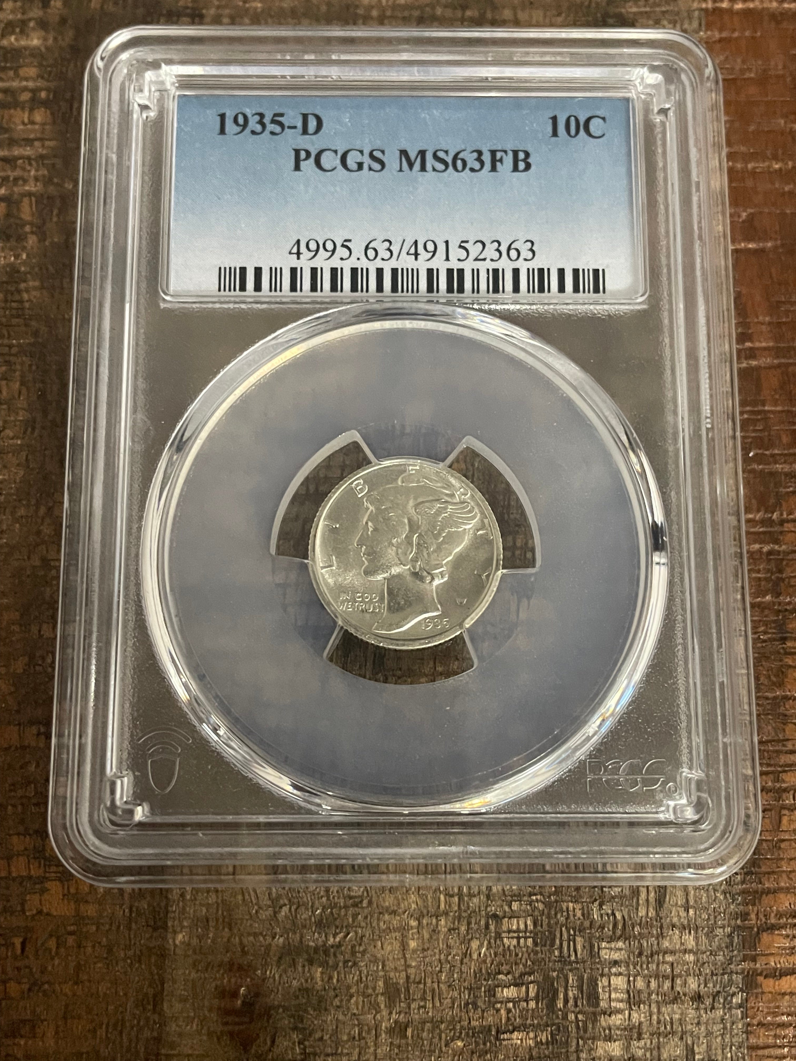 1935-D 10C Mercury Dime ~ PCGS MS63 FB