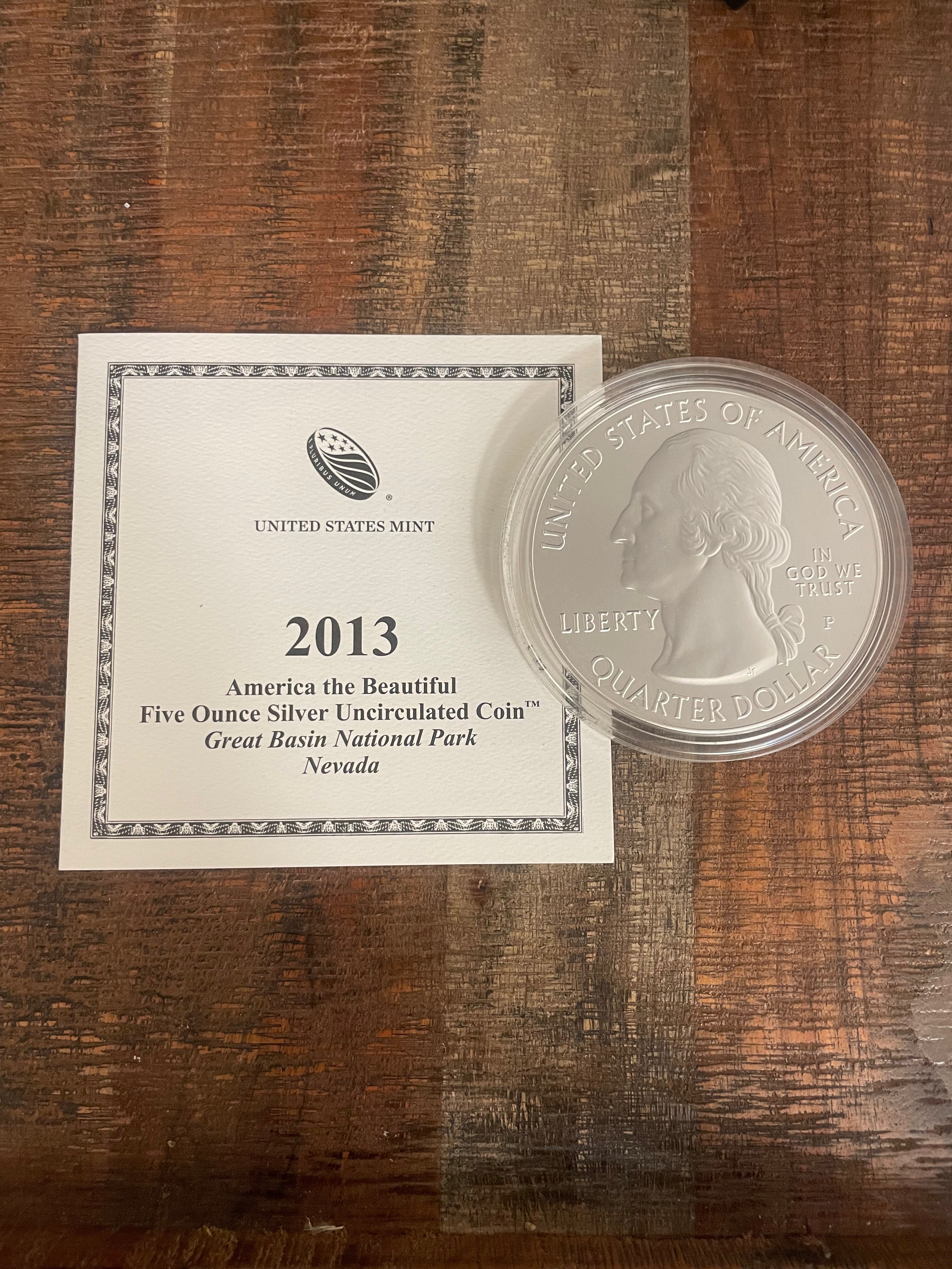 2013 25C America the Beautiful Great Basin National Park Nevada ~5oz Silver~ In Box with COA