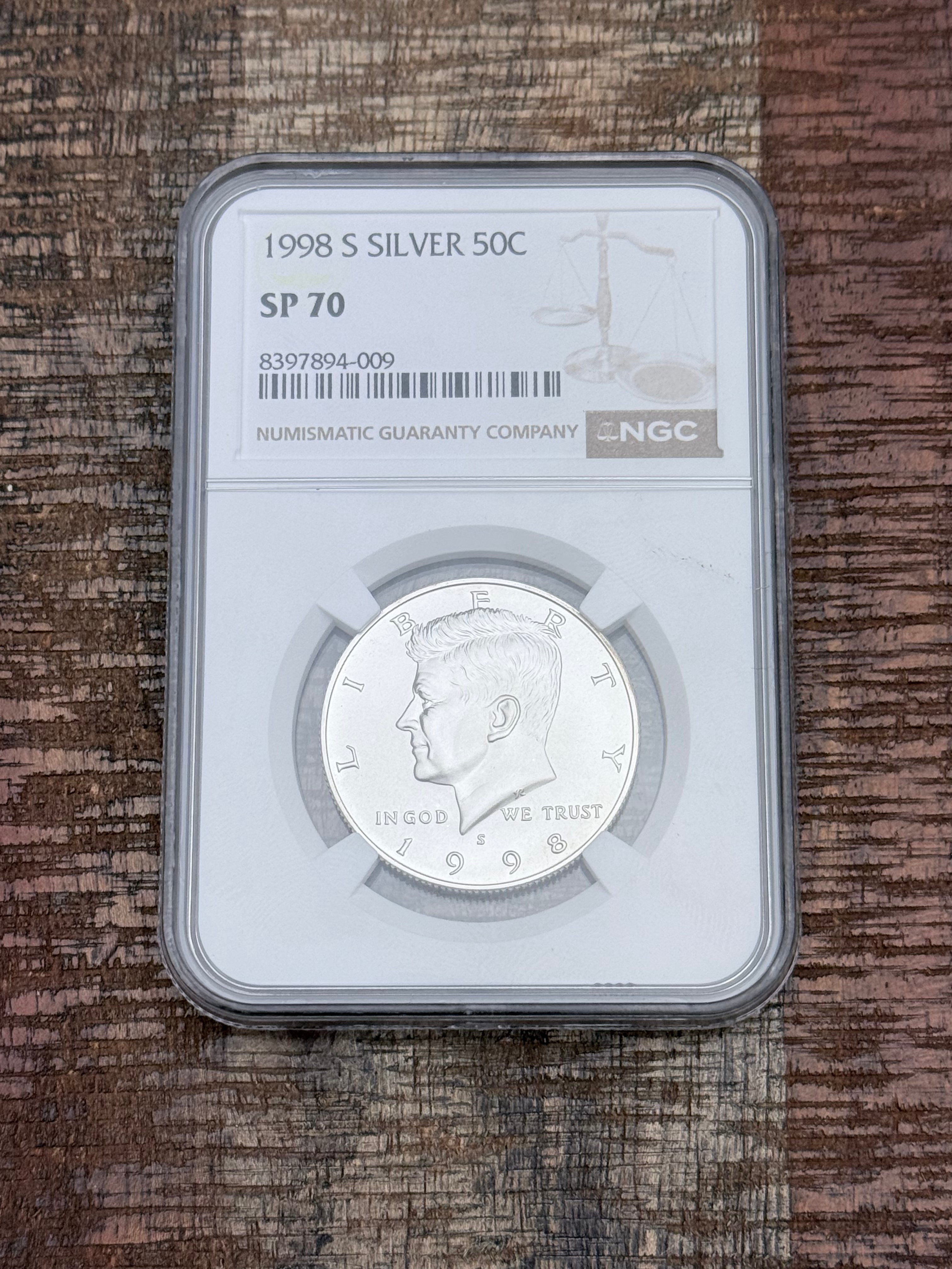 1998-S 50C Silver Kennedy Half Dollar~NGC SP70