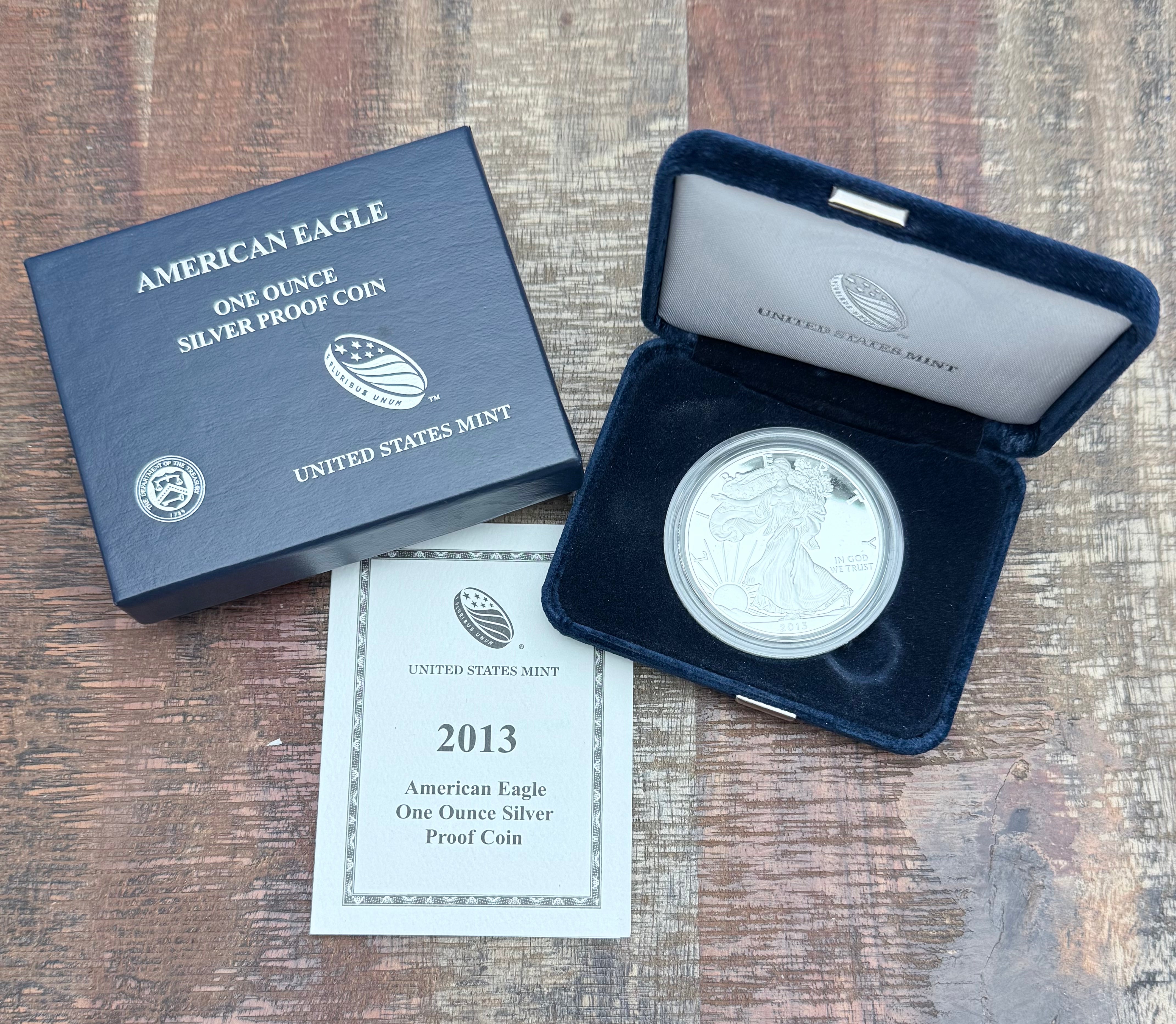 2013-W $1 US American Silver Eagle Proof Coin~Capsule, Presentation Case, Box, with COA.