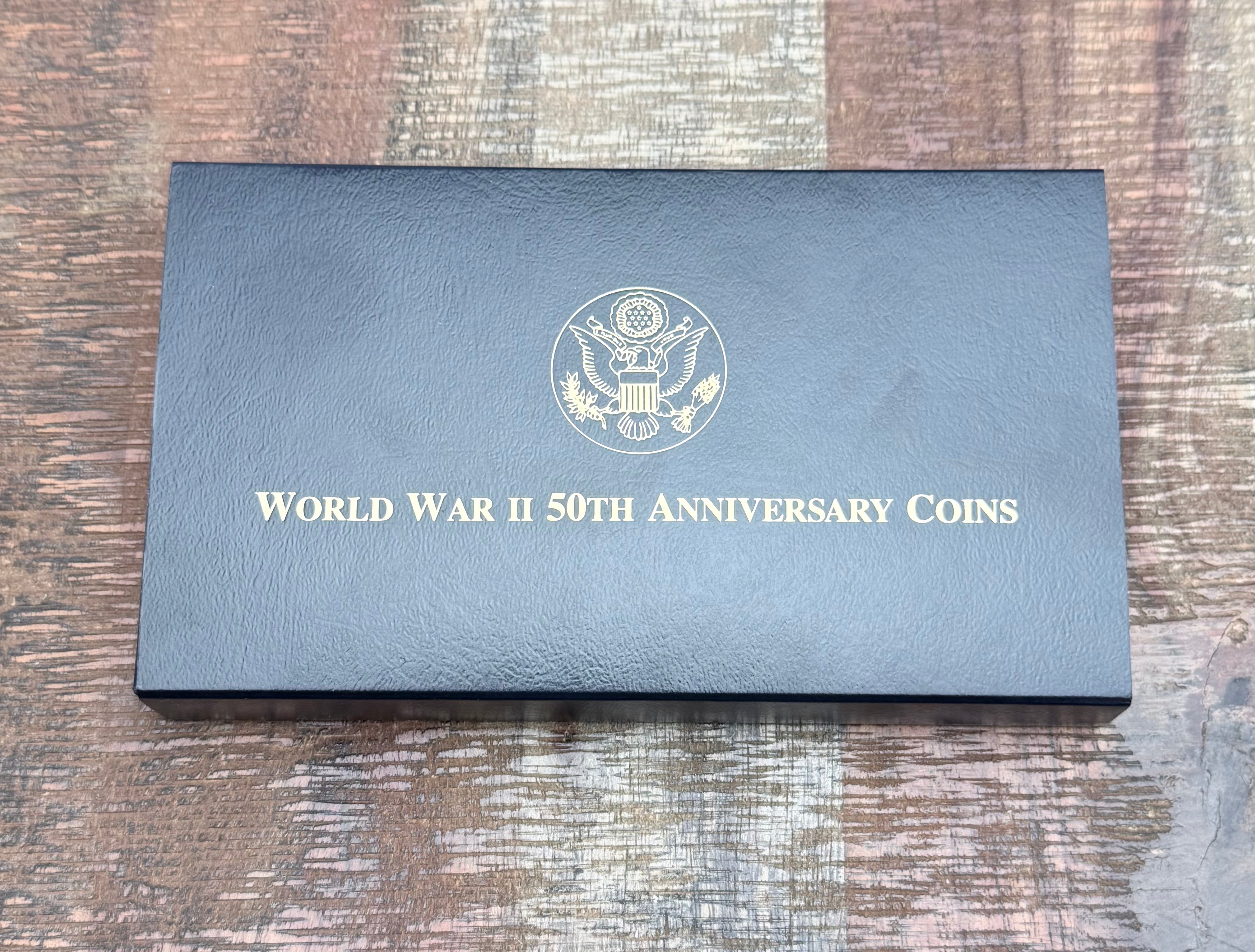1991-1995 World War II Commemorative Coins~3 Coin Proof Set~ Gold $5, Silver Dollar/Clad Half Dollar ~ OGP with COA
