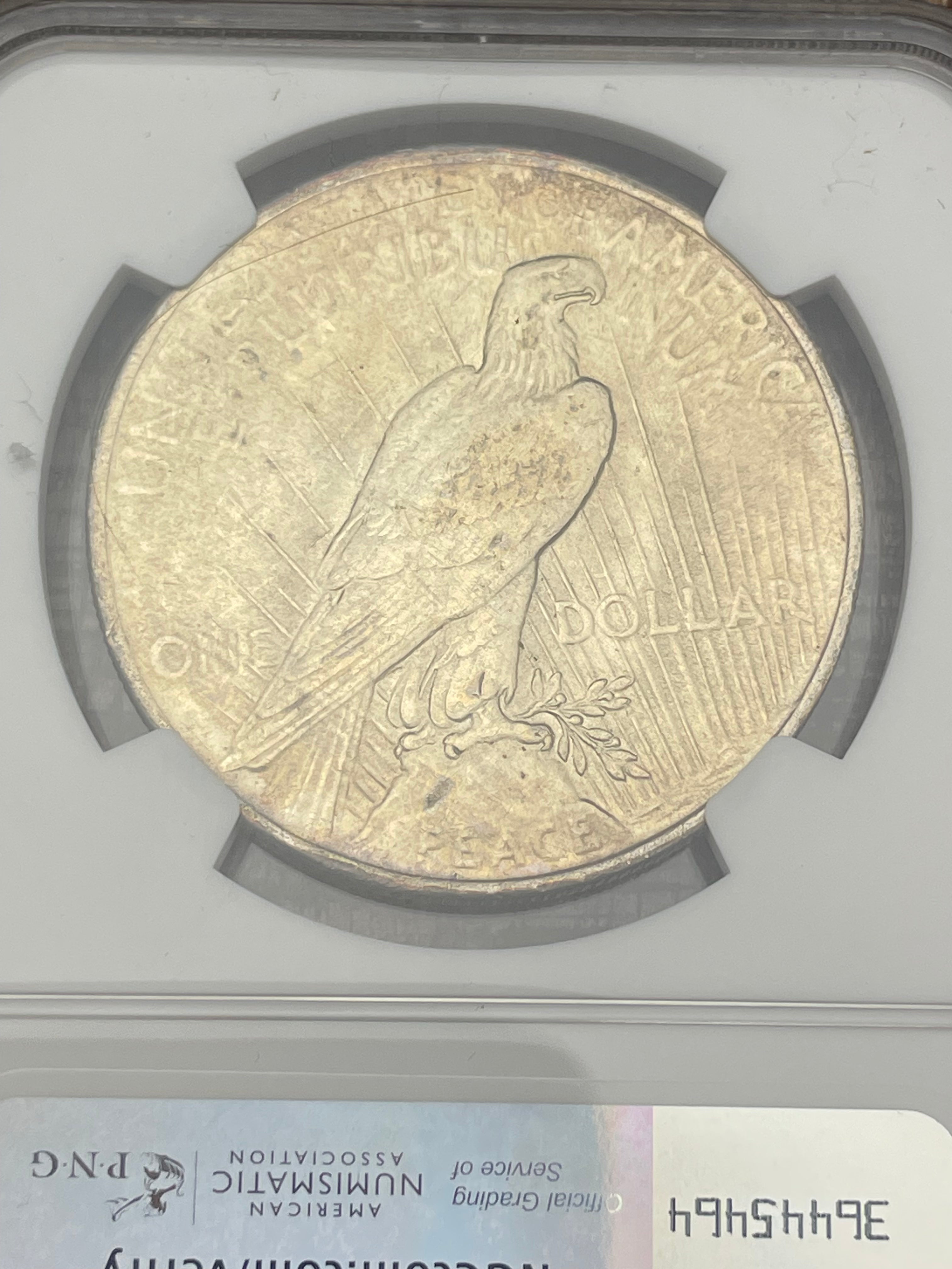 1923 $1 US Silver Peace Dollar NGC UNC Details ~ Cleaned ~ Toning
