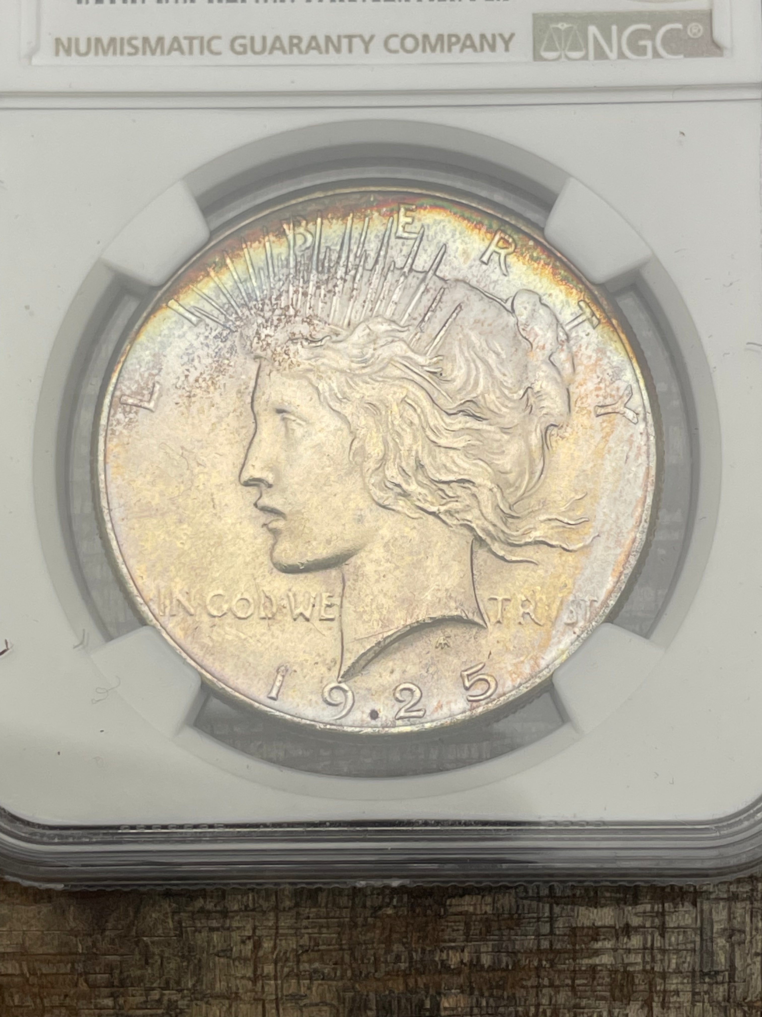 1925 $1 US Silver Peace Dollar NGC UNC Details ~ Cleaned ~ Beautifully Toned