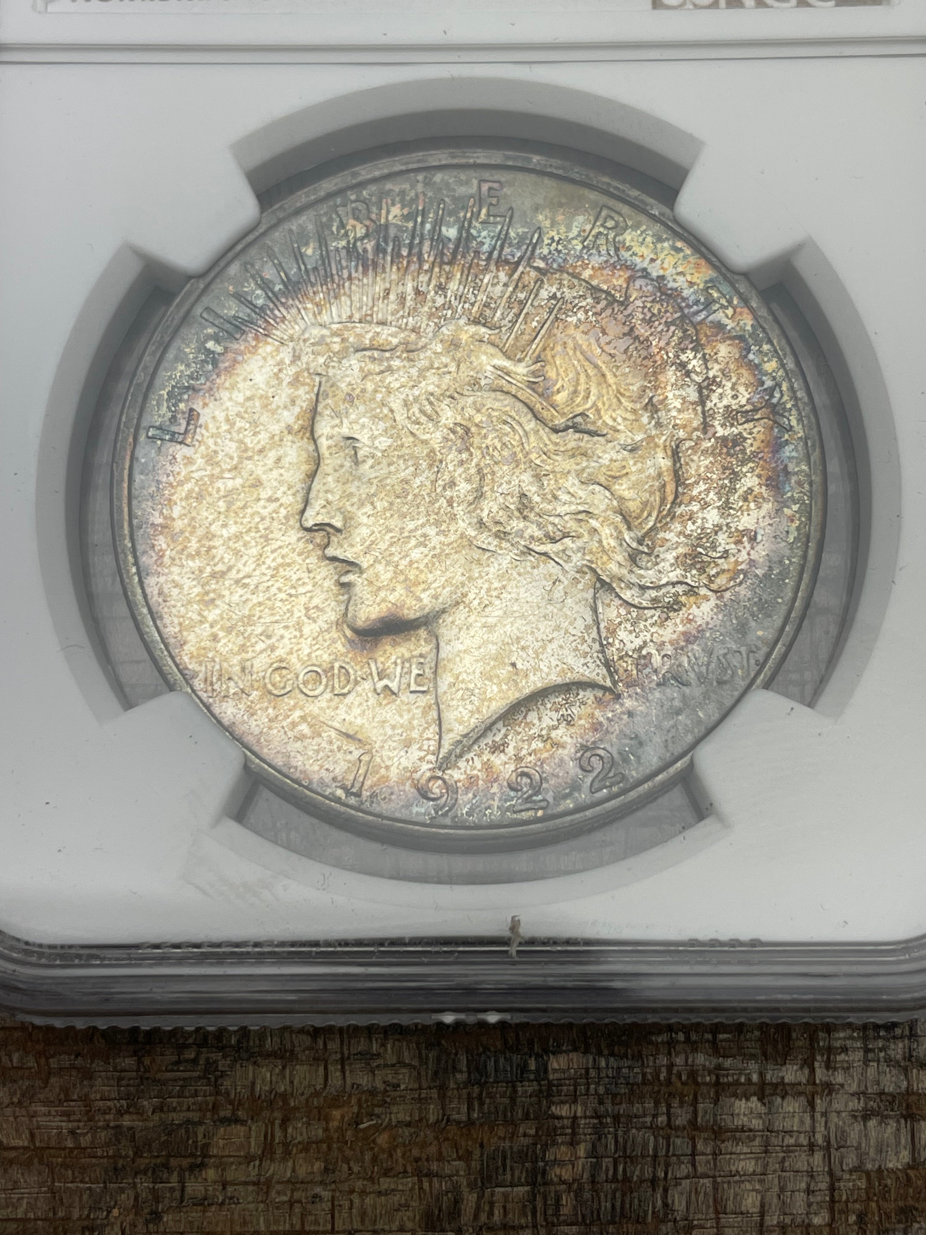 1922-D $1 US Peace Dollar NGC AU Details ~ Cleaned ~ Beautiful Toning
