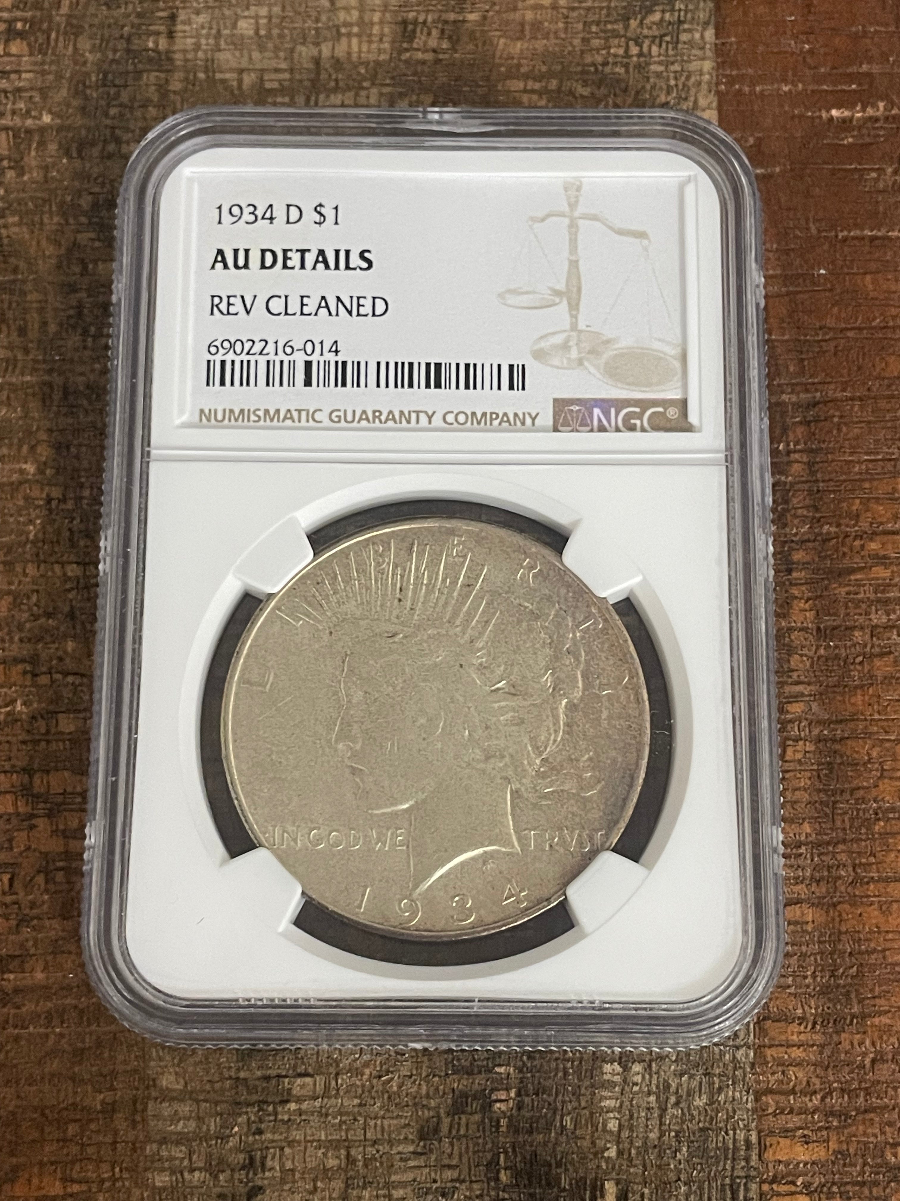 1934 D $1 US Silver Peace Dollar ~ NGC AU Details ~ REV Cleaned