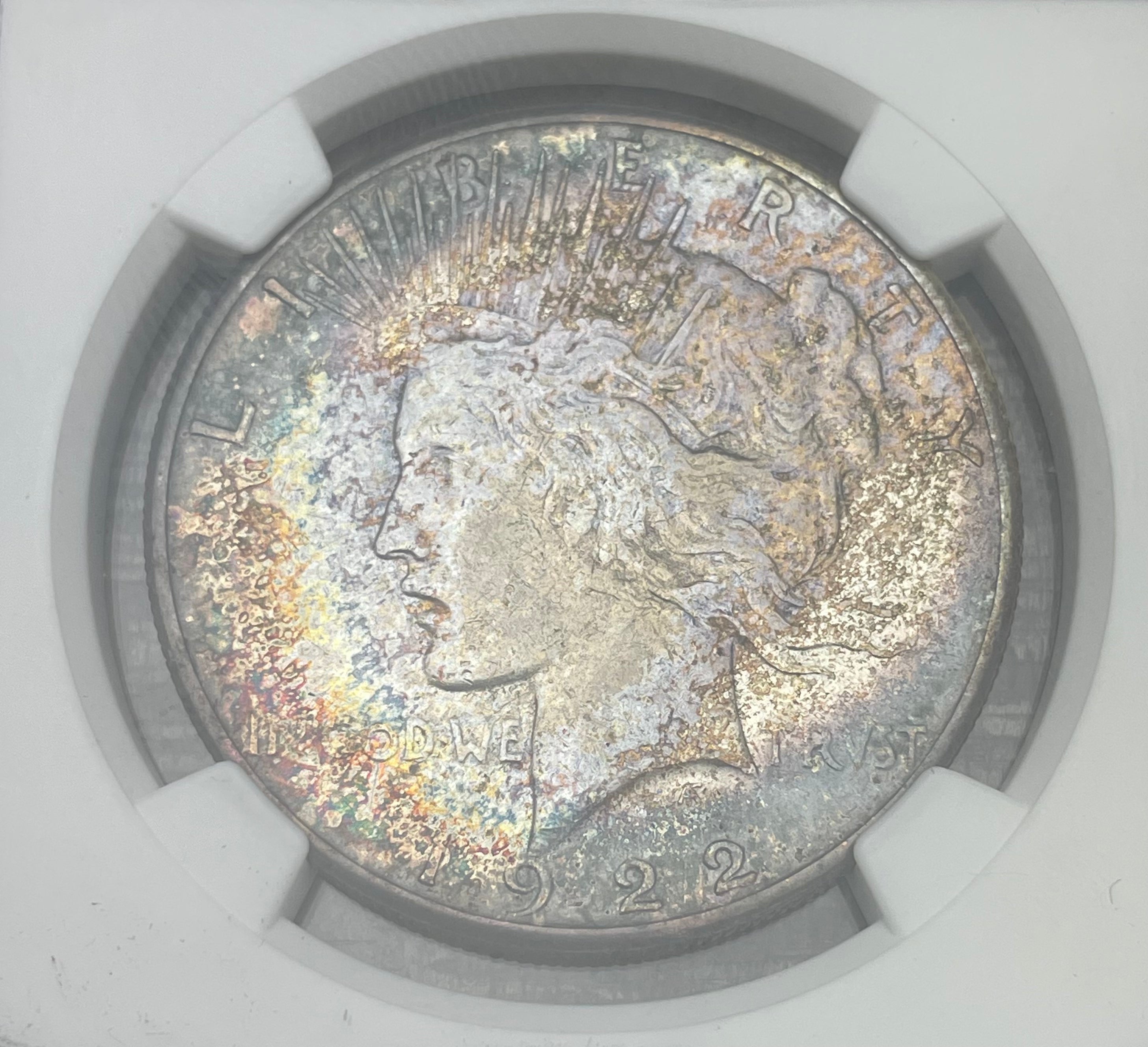 1922-S $1 US Peace Dollar NGC AU Details ~ Artificial Toning ~ Beautiful Toning