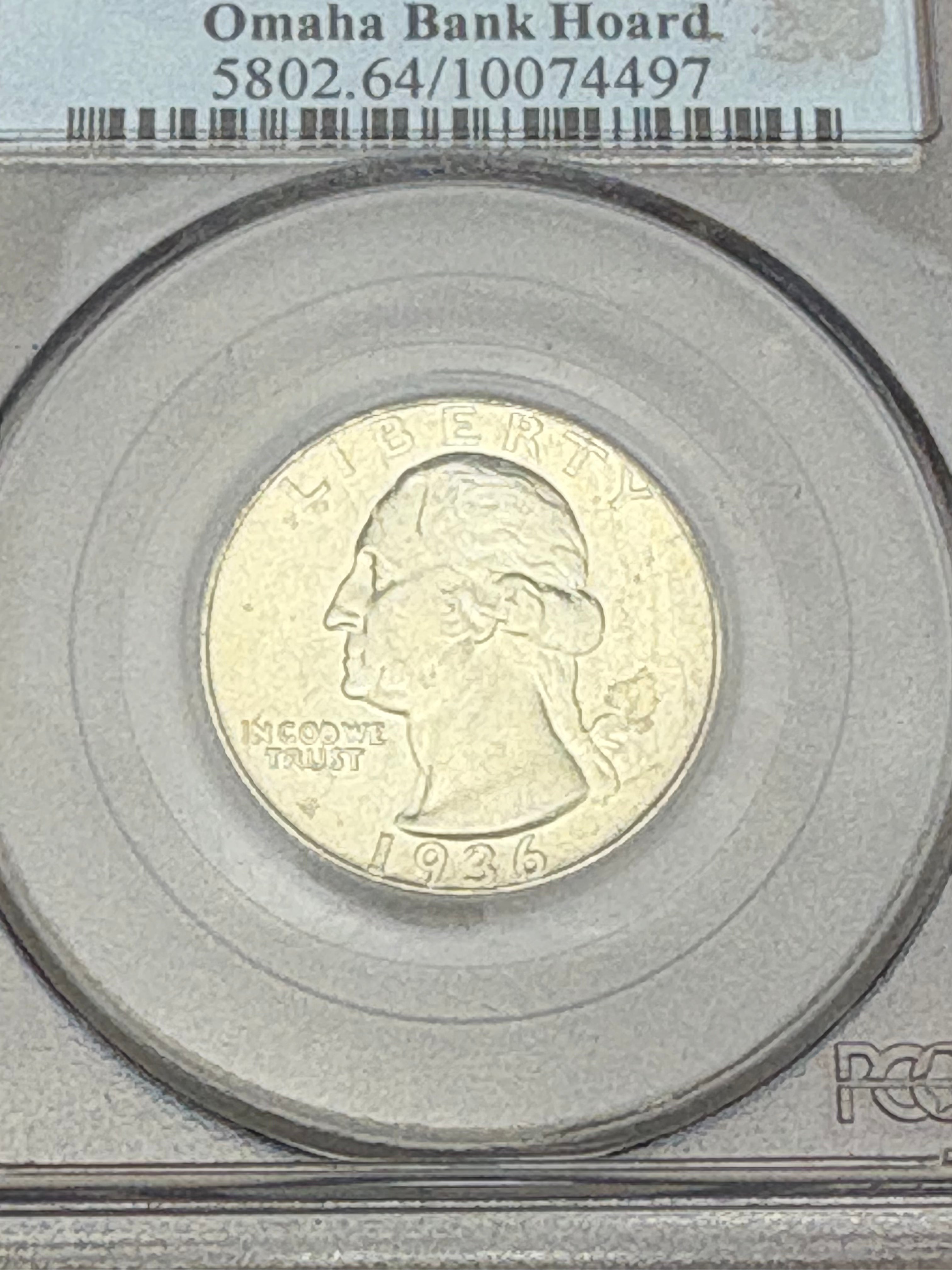 1936-S 25C US Washington Quarter ~ Omaha Bank Hoard ~ PCGS MS64
