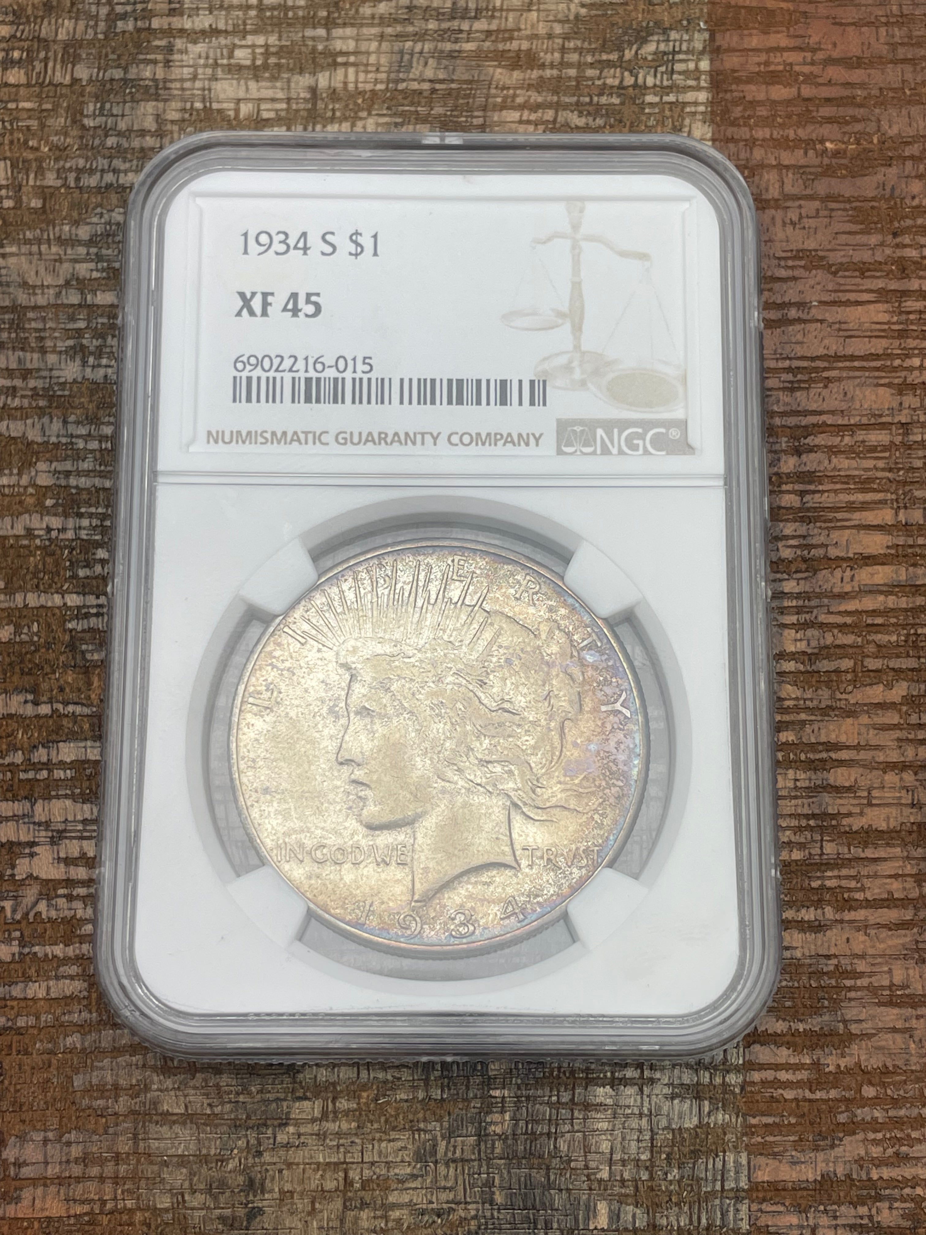 1934-S $1 US Silver Peace Dollar NGC XF 45 ~ Rim Toning