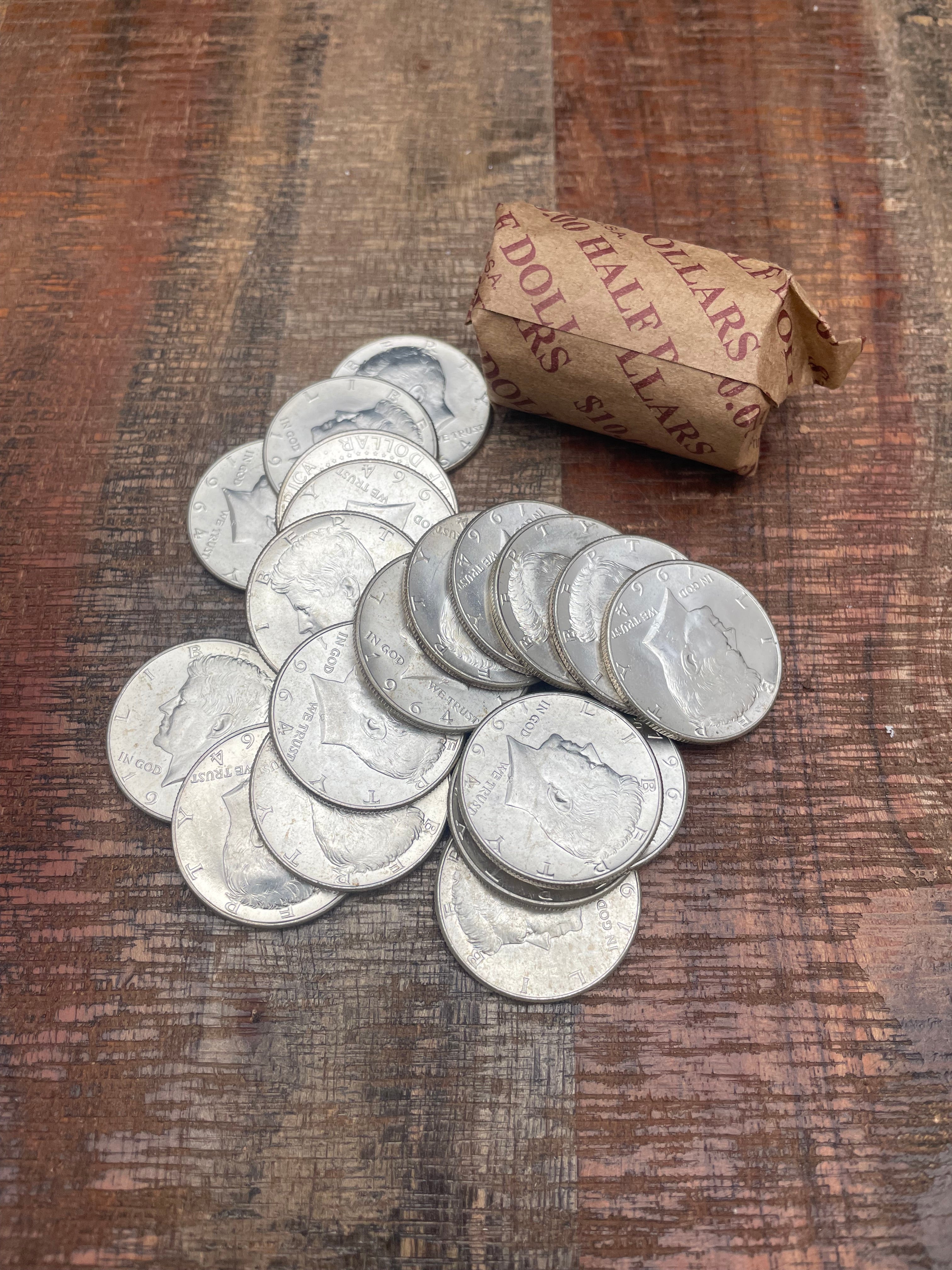 1964 50C Kennedy BU UNC Half Dollar Roll $10 - 20 Coin Lot Silver