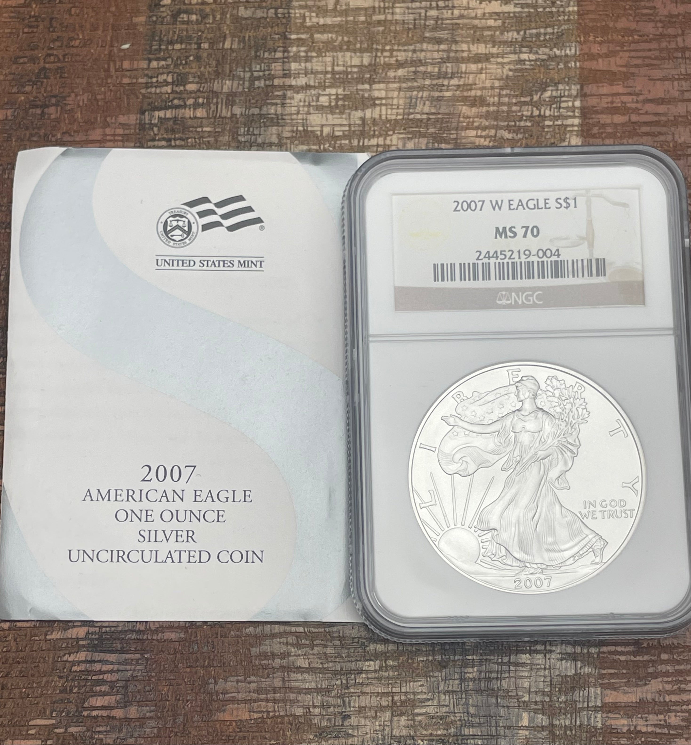 2007-W $1 US American Silver Eagle~NGC MS70 ~ COA