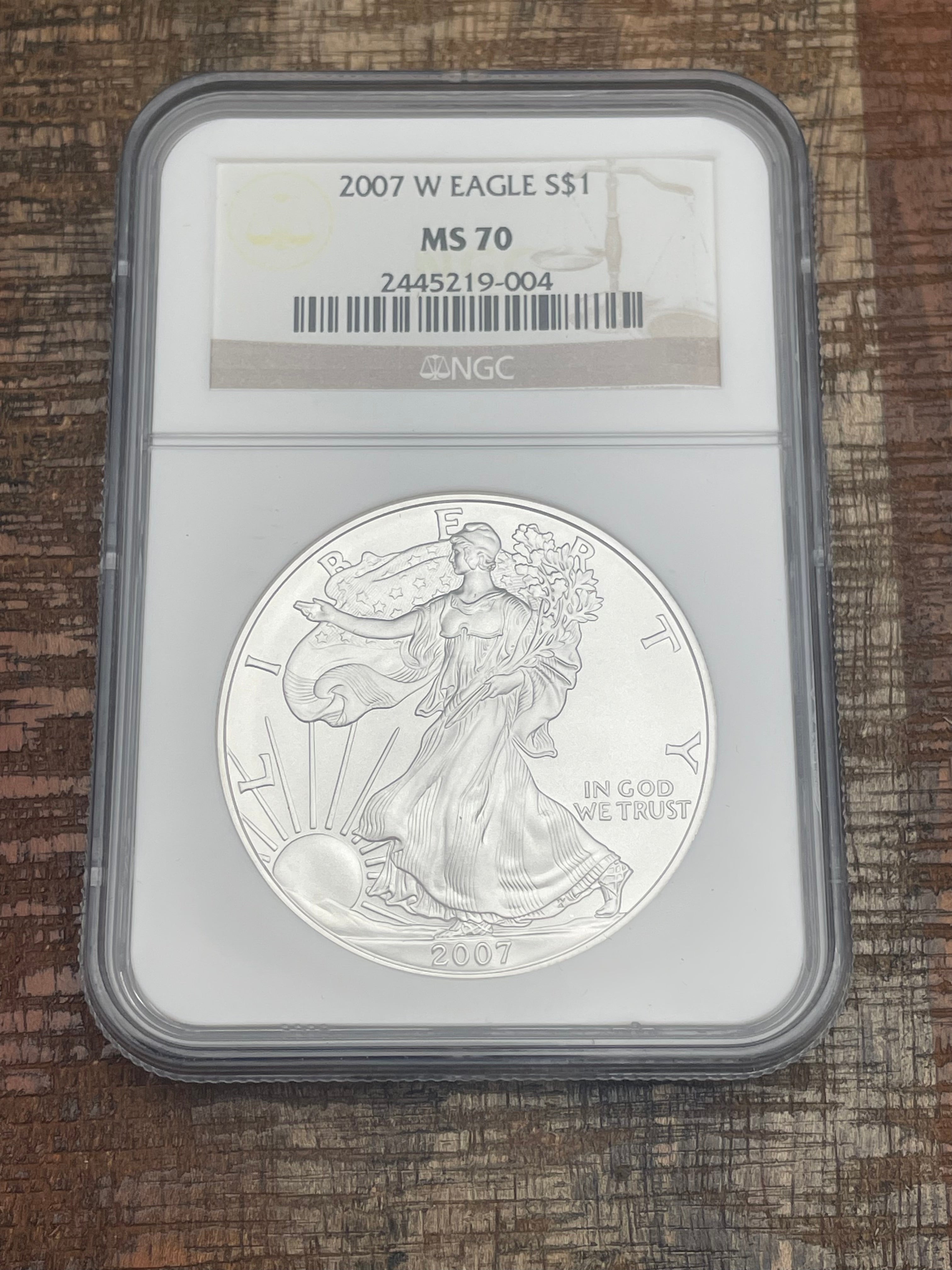 2007-W $1 US American Silver Eagle~NGC MS70 ~ COA