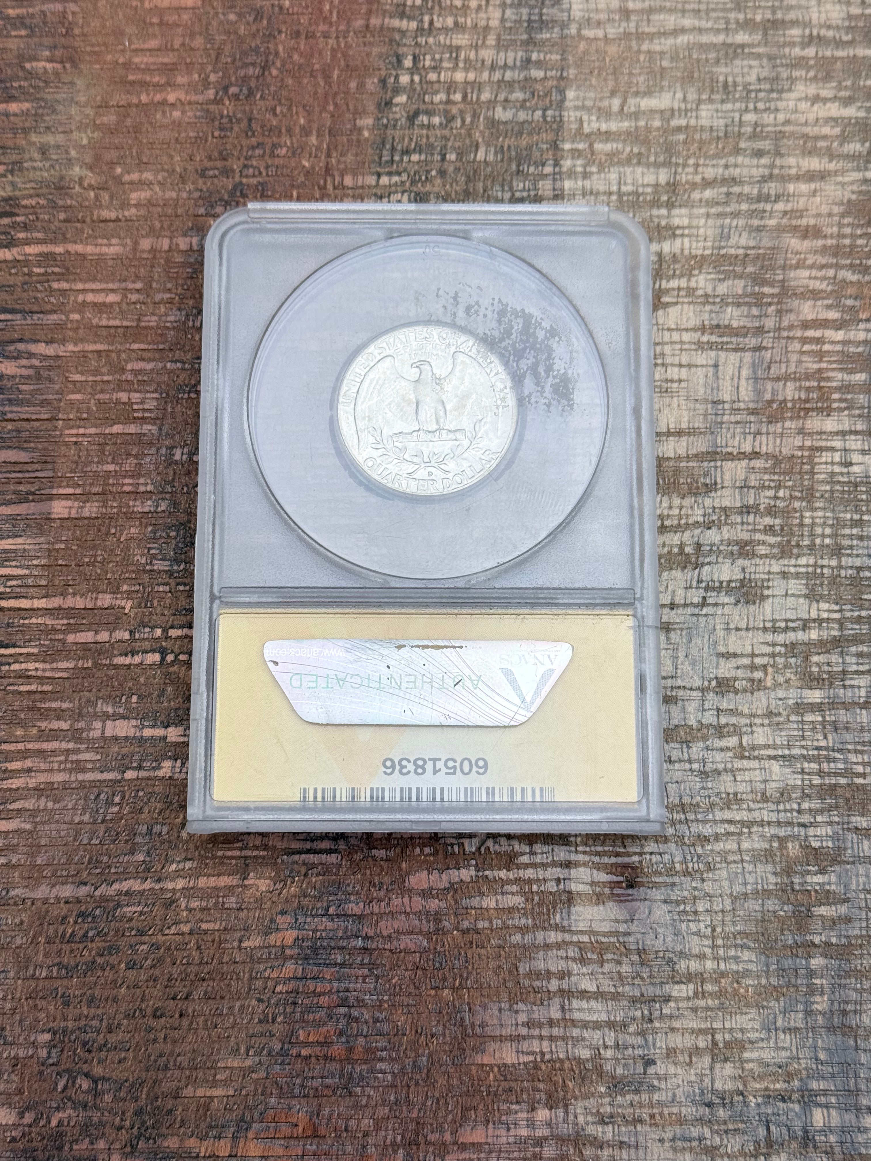1958-D 25C Washington Quarter ~ Obverse Die Breaks ~ ANACS MS64