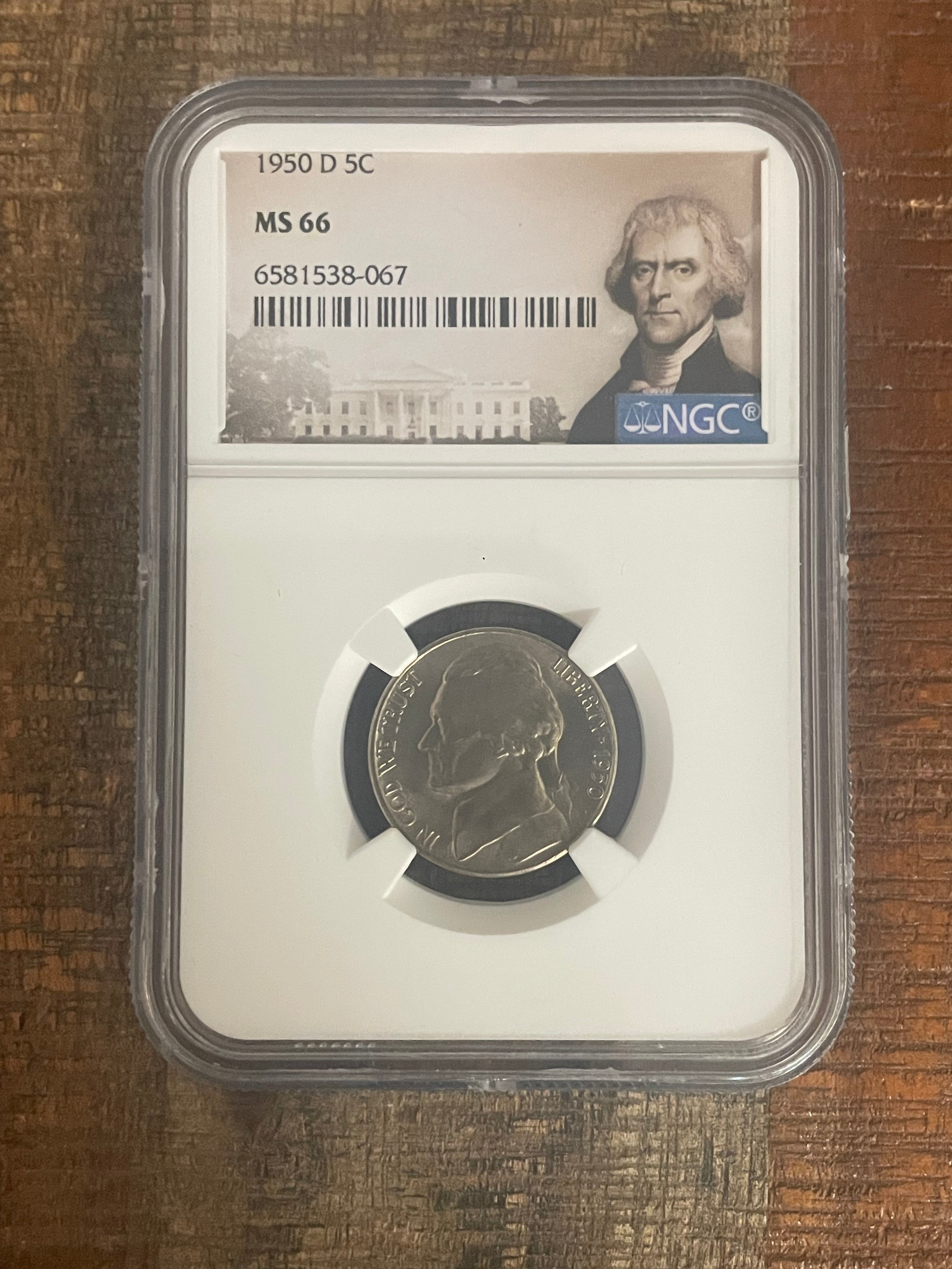 1950-D 5c US Jefferson Nickel NGC MS66.