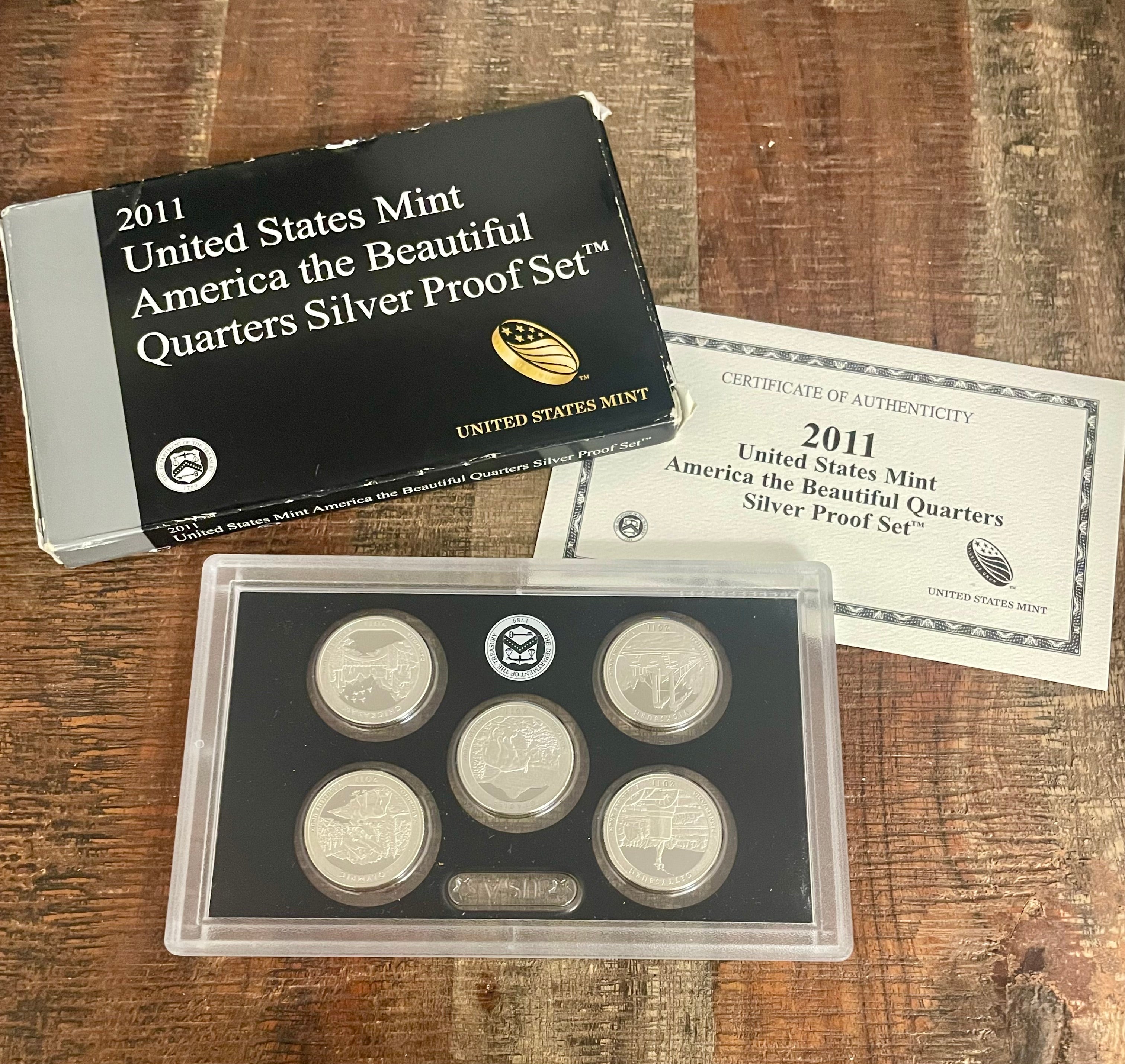 2011 US Mint America the Beautiful Quarters Silver Proof Set in OGP with COA