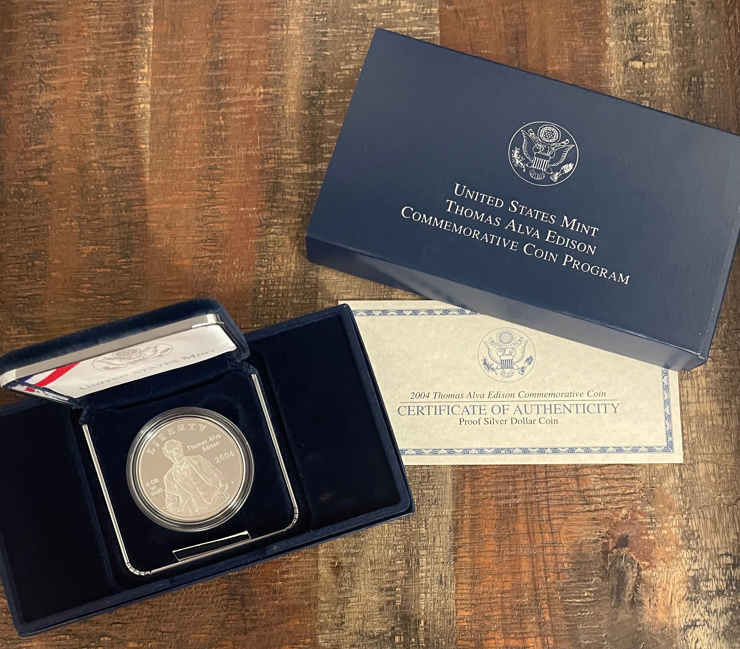 2004 Thomas Alva Edison Commemorative Coin ~ Proof Silver Dollar ~ In OGP with COA