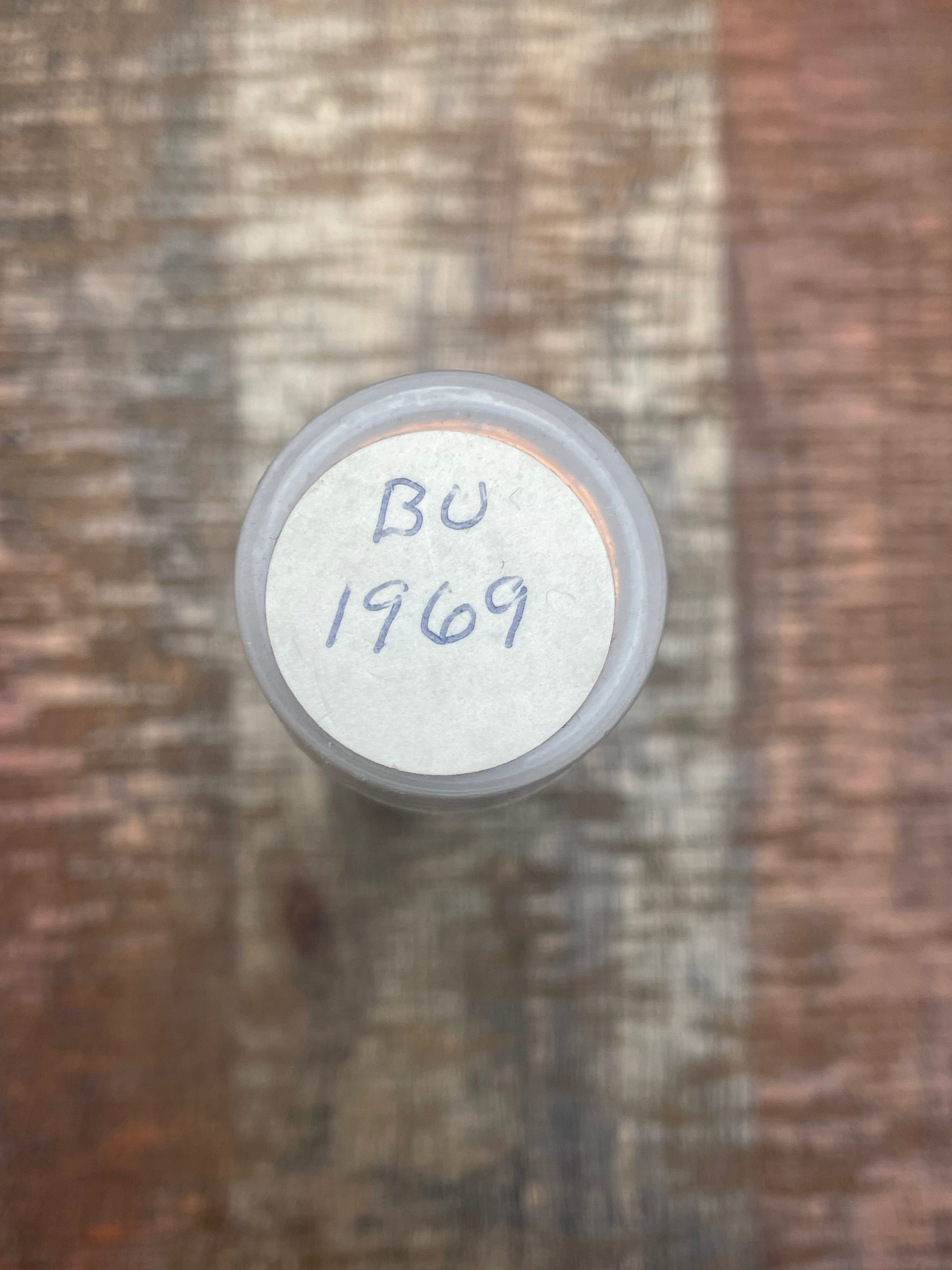 1969 1C Uncirculated Lincoln Memorial Cent ~ 1 Roll ~ 50 Coins ~ In Plastic Tube ~ BU