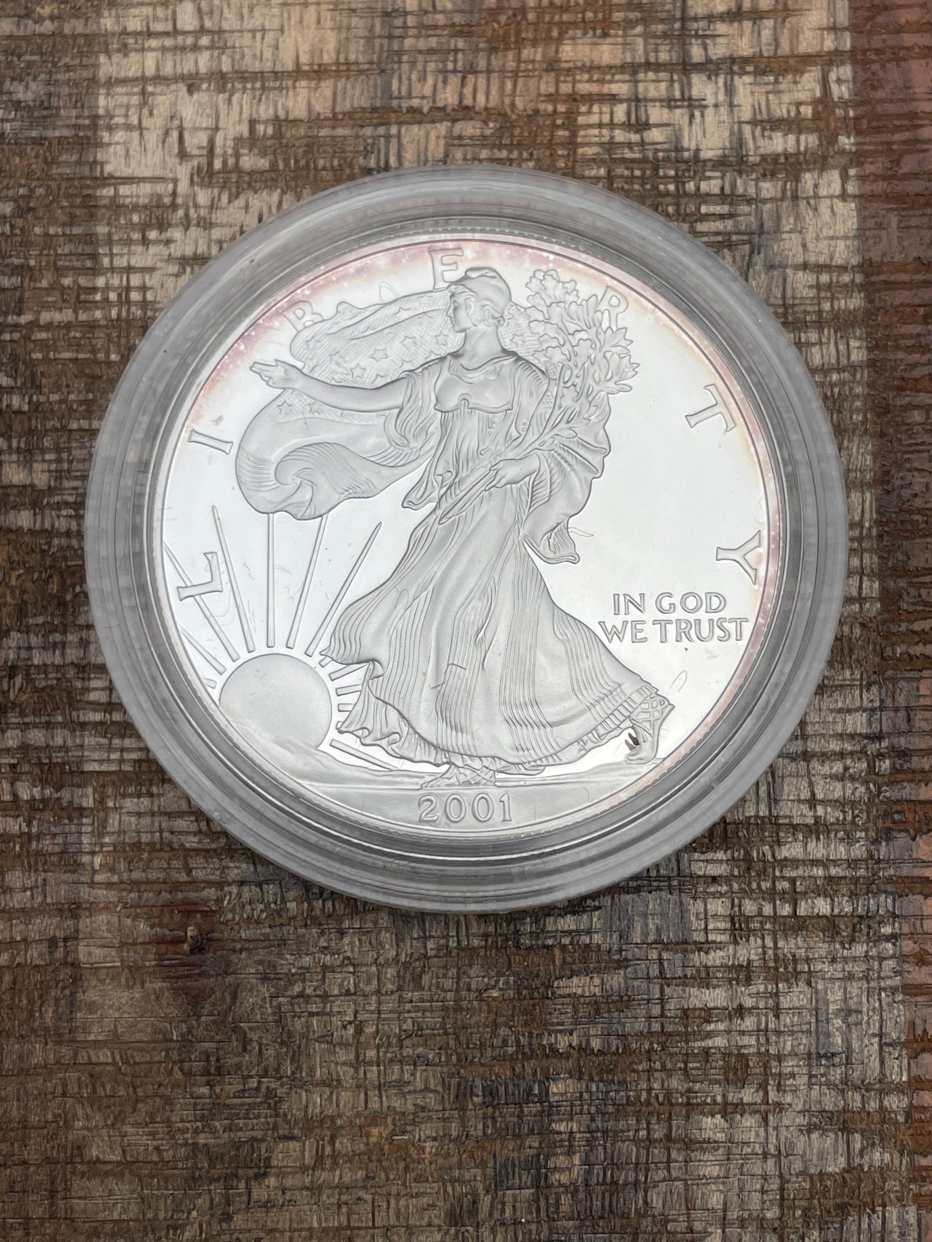 2001-W $1 US American Proof Silver Eagle Coin~Capsule, Presentation Case and Box included no COA