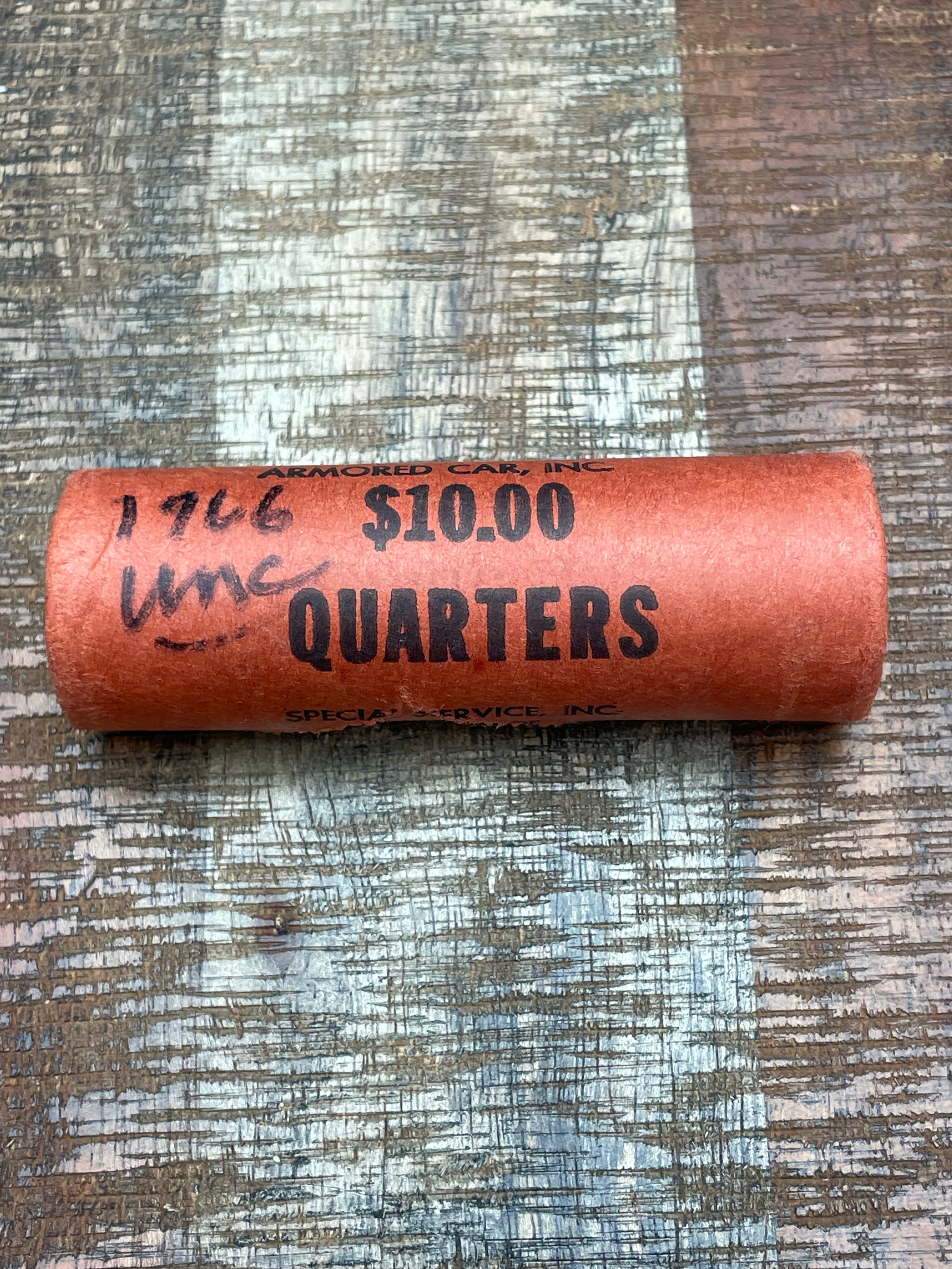 1966 Uncirculated Quarter Bank Roll~$10.00 Roll~40 Quarters