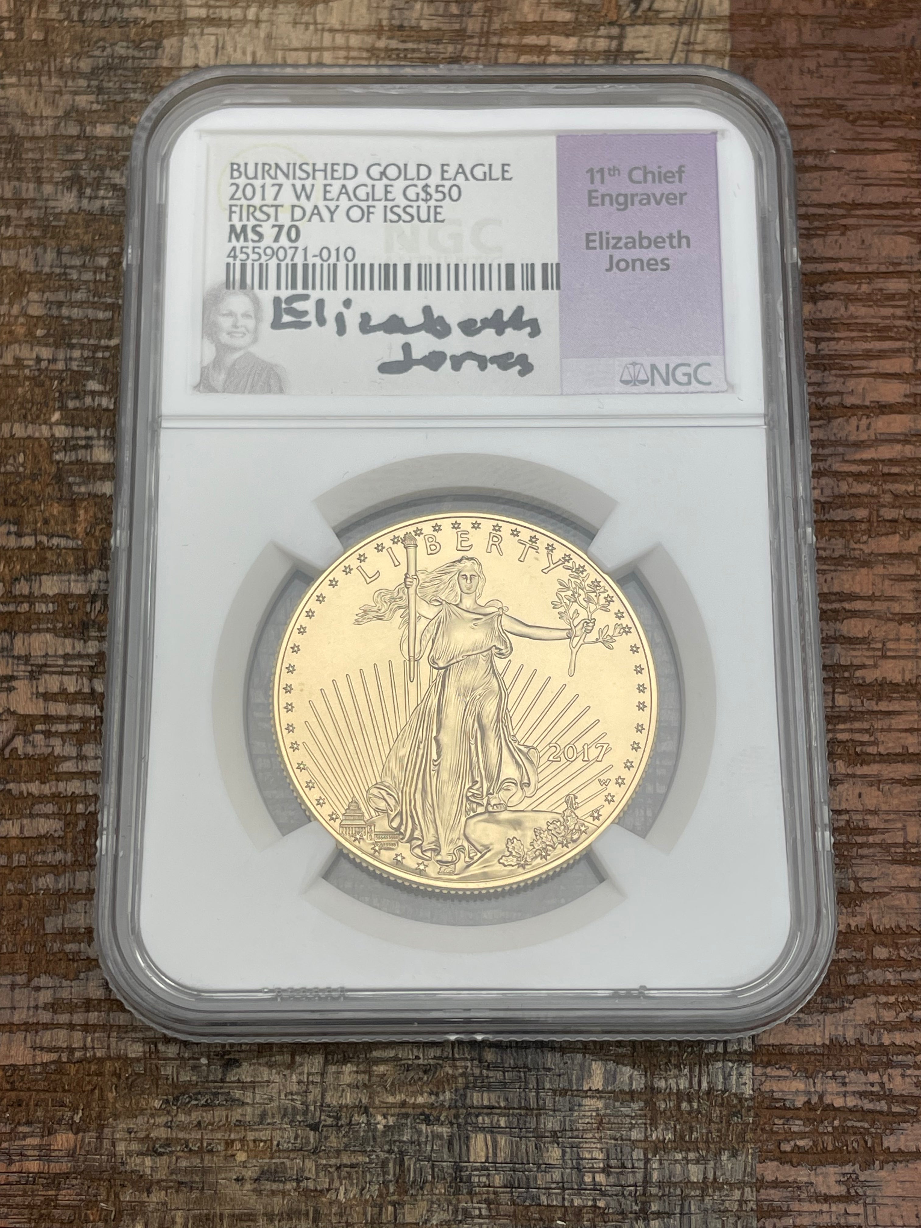 2017 W Burnished Gold Eagle $50 FDI NGC MS70 Signed Jones