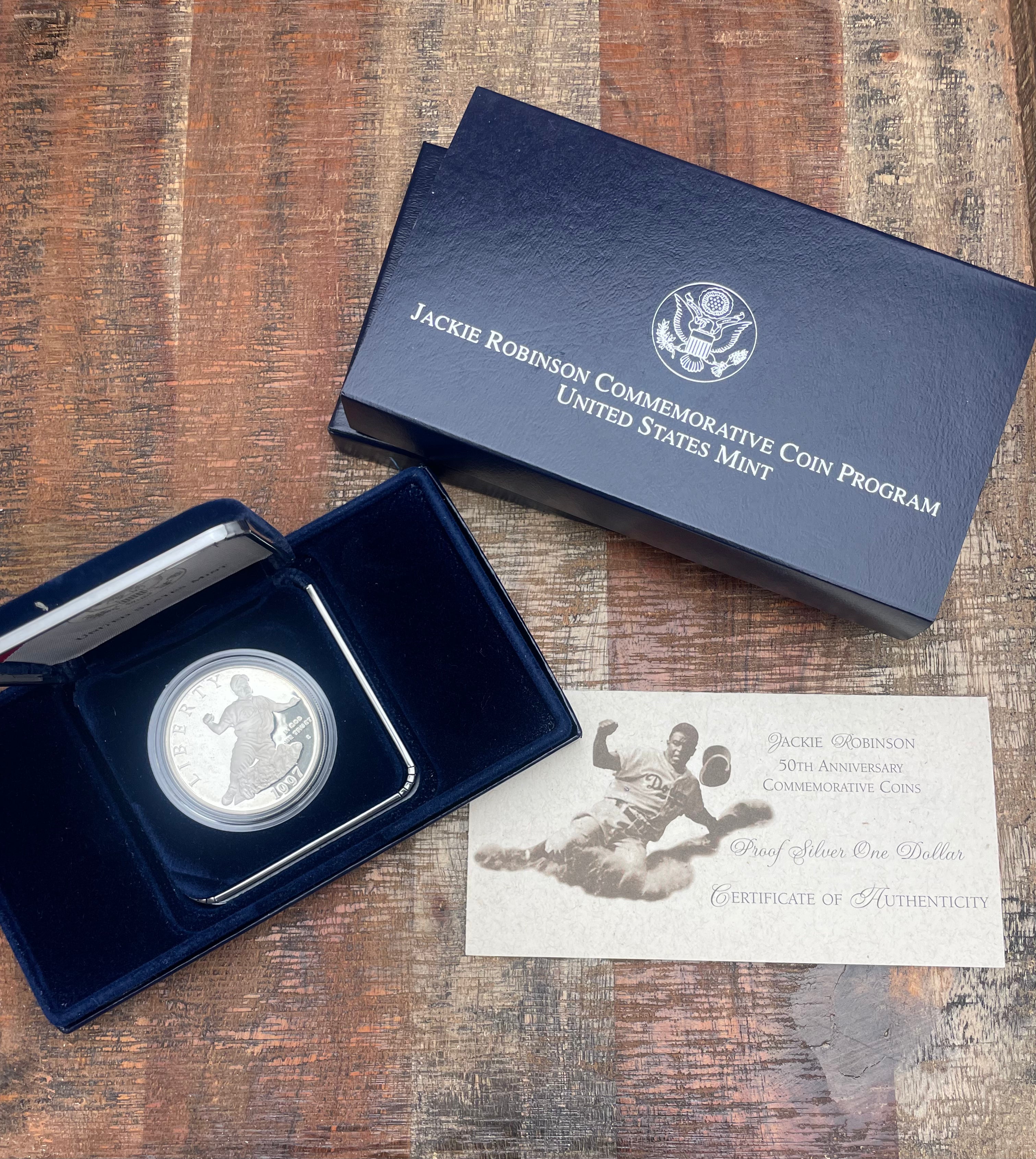 1997 Jackie Robinson 50th Anniversary Commemorative Coins~ Proof Silver Dollar ~ OGP with COA