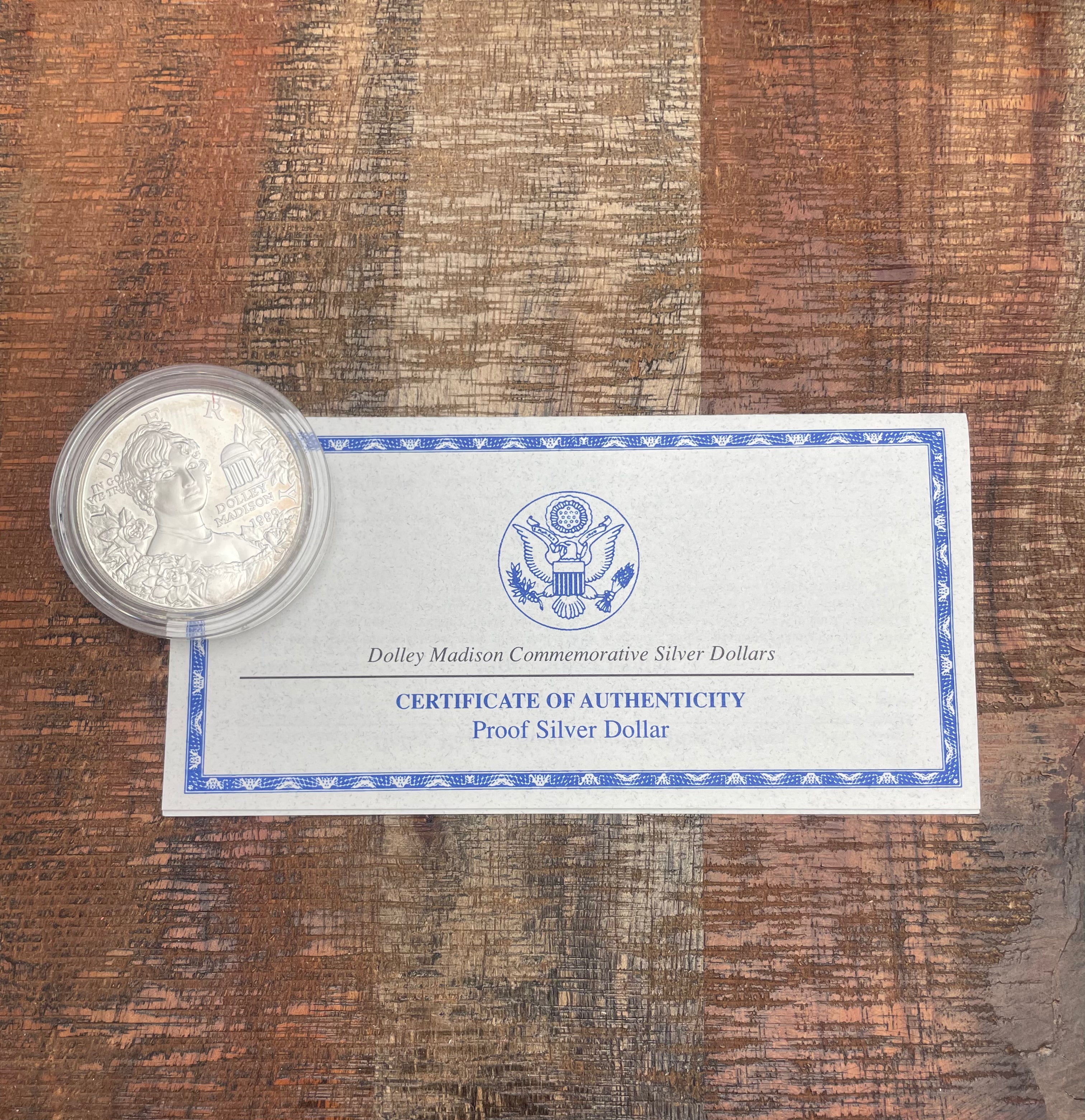 1999 Dolley Madison Commemorative Silver Dollar~Proof Silver Dollar~OGP with COA