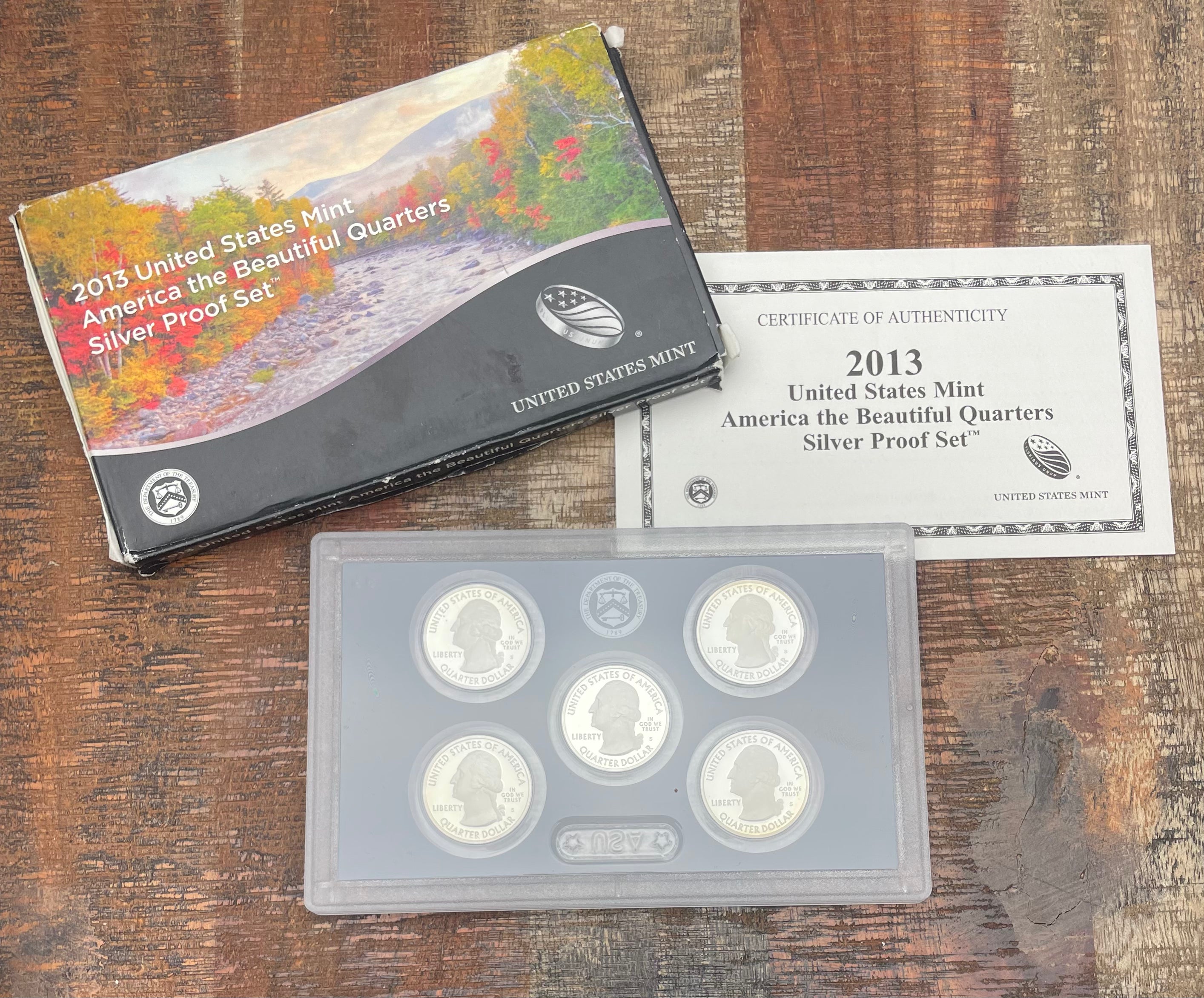 2013 US Mint America the Beautiful Quarters Silver Proof Set in OGP with COA