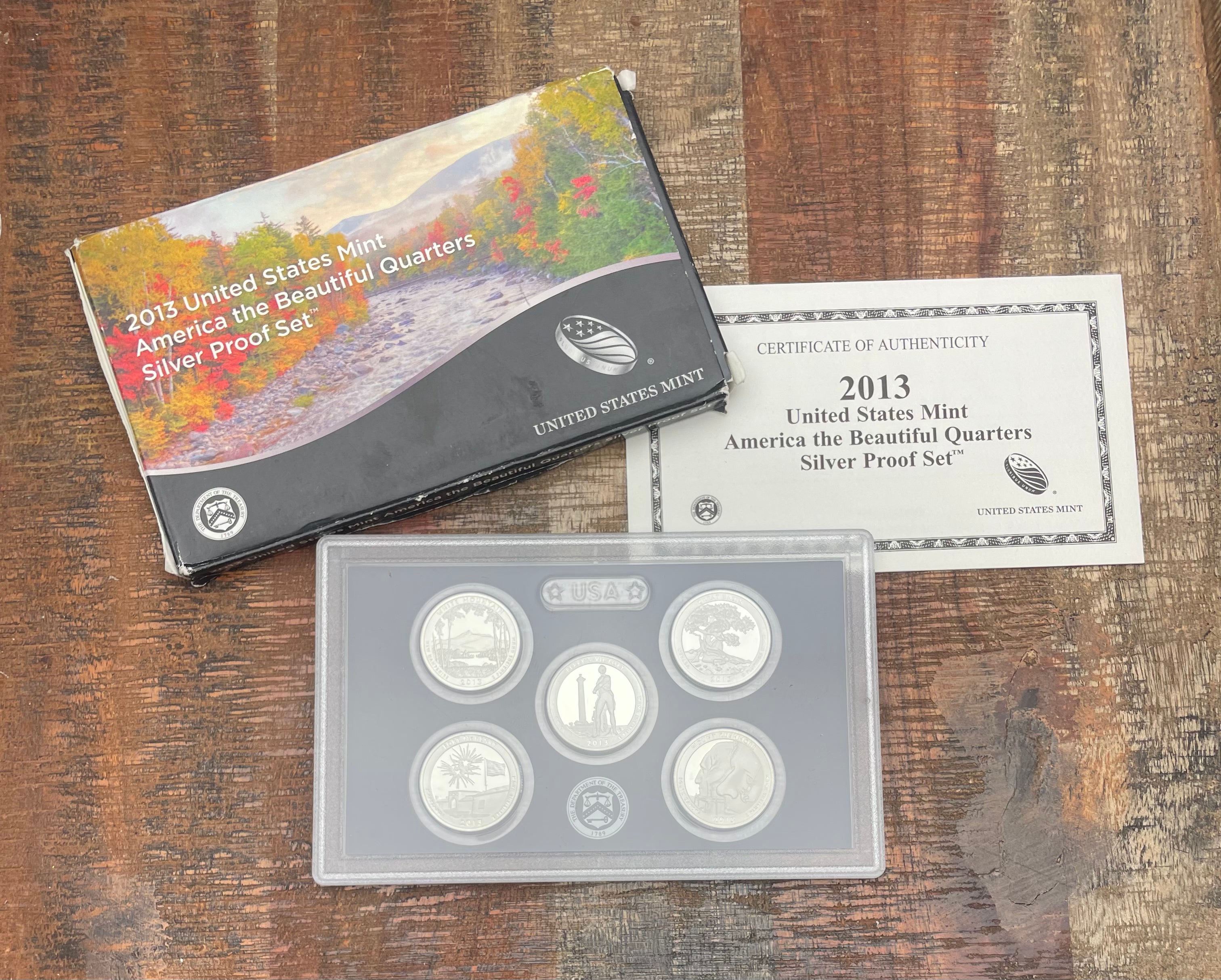 2013 US Mint America the Beautiful Quarters Silver Proof Set in OGP with COA
