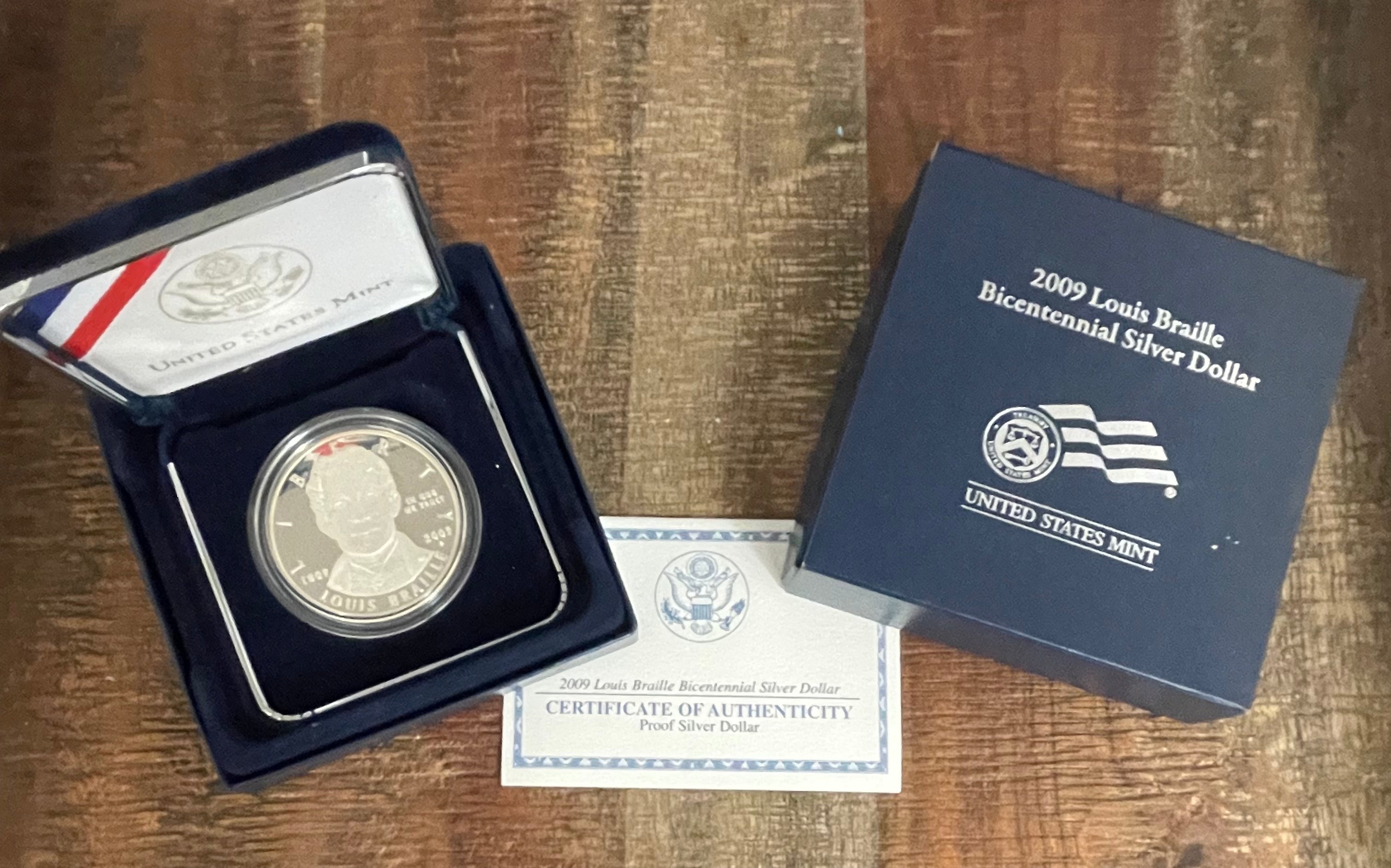 2009 Louis Braille Bicentennial Silver Dollar~Proof Silver Dollar~In OGP with COA