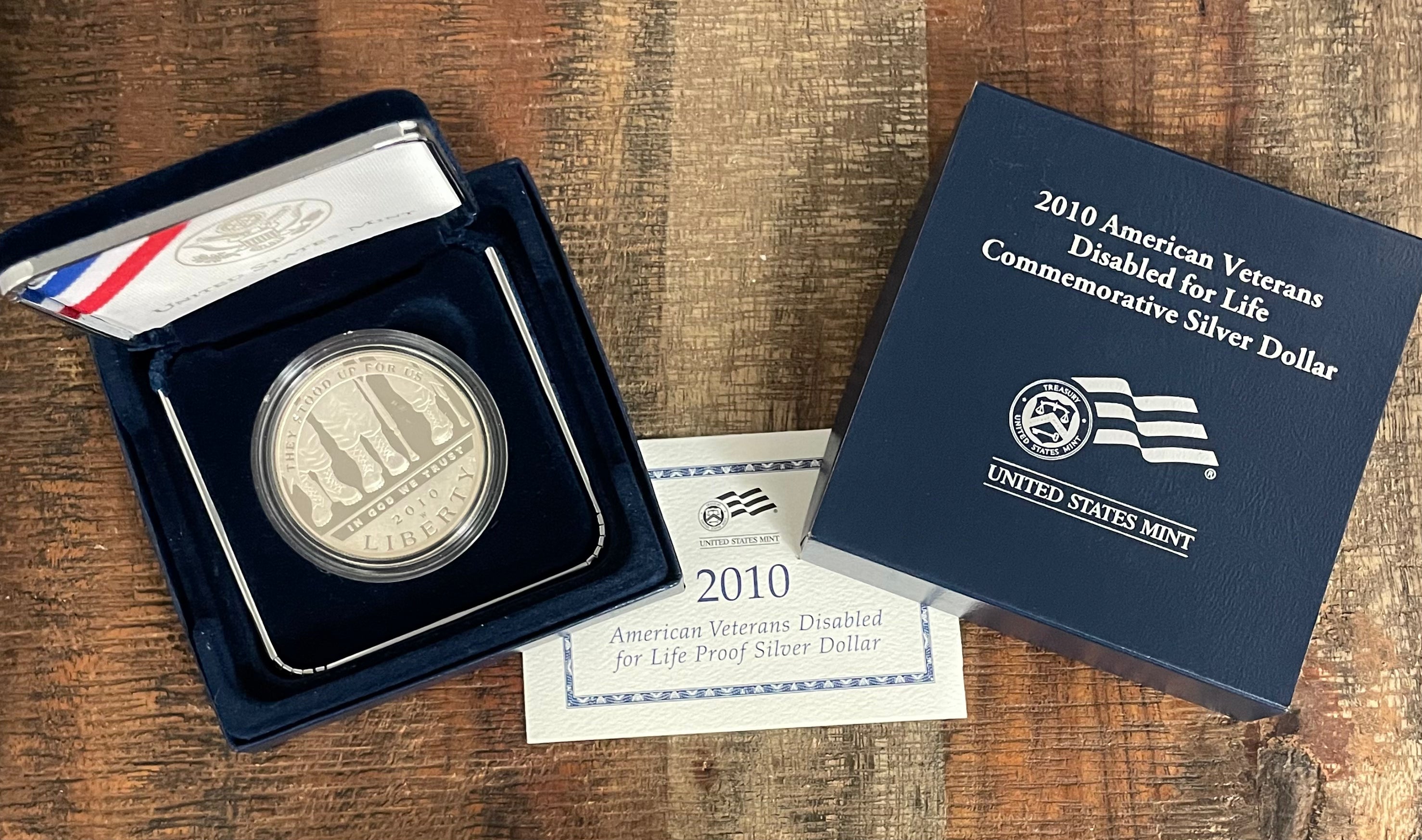 2010 American Veterans Disabled for Life Commemorative Silver Dollar~Proof Silver Dollar~In OGP with COA