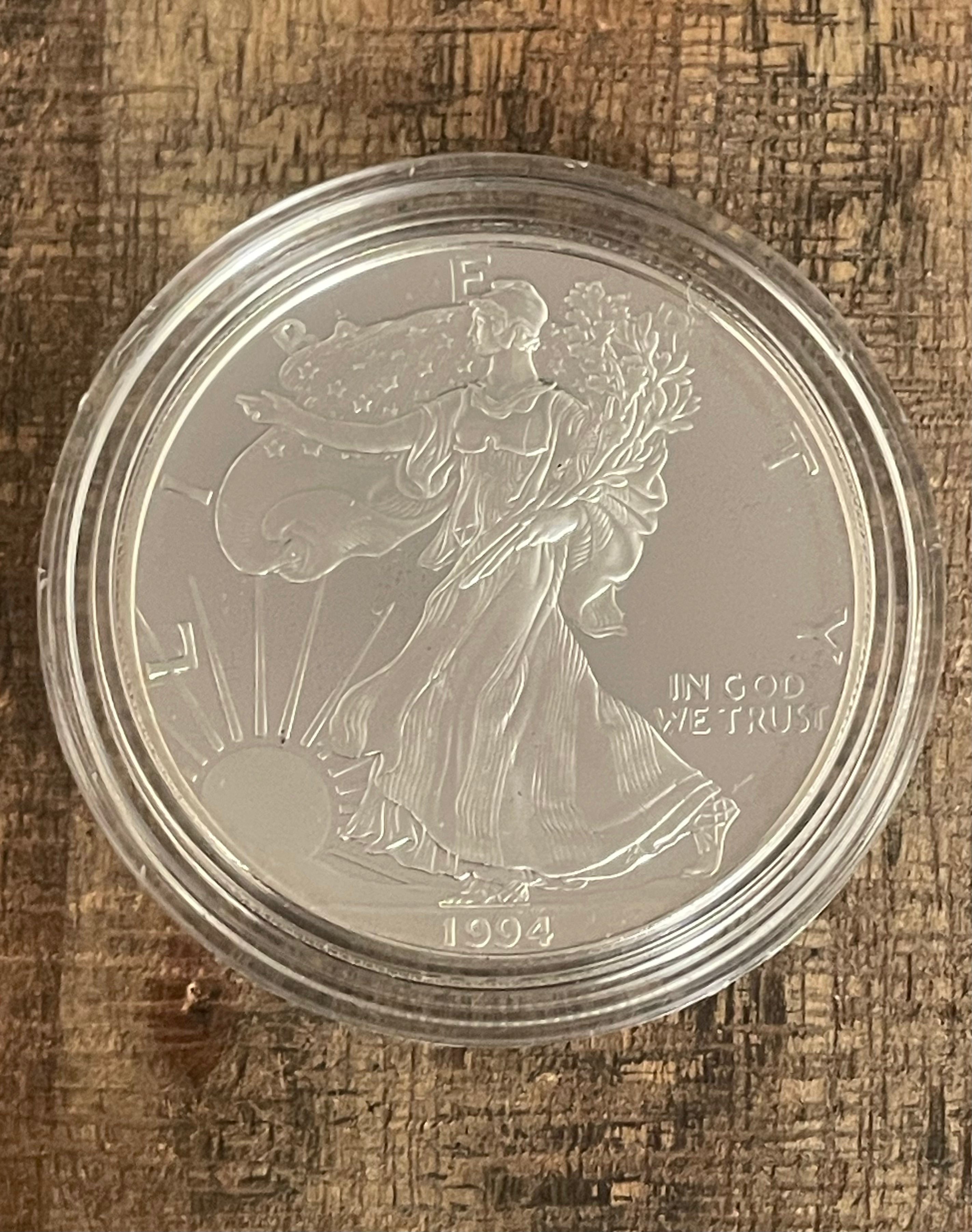 1994-P $1 US American Proof Silver Eagle Coin~Capsule, Presentation Case, COA, and Box