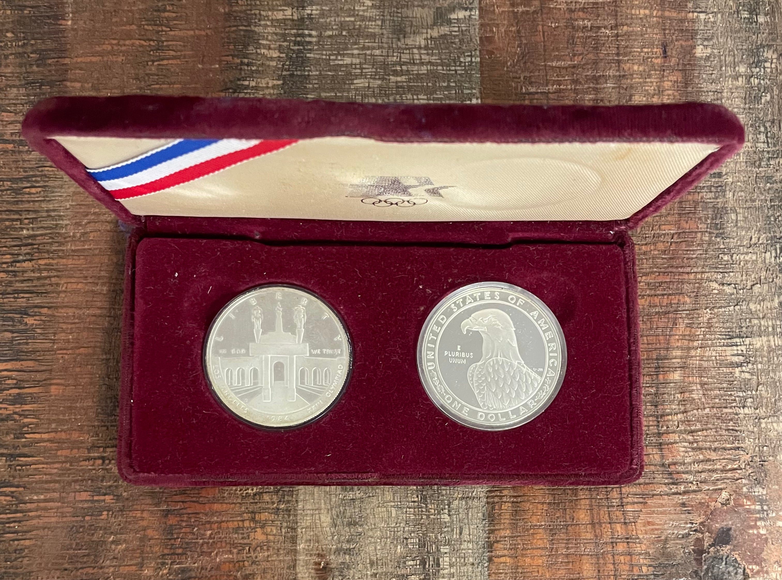 1983-S & 1984-S US $1 Olympic Silver Proof 2 Coins in OGP ~ NO Outer Box NO COA