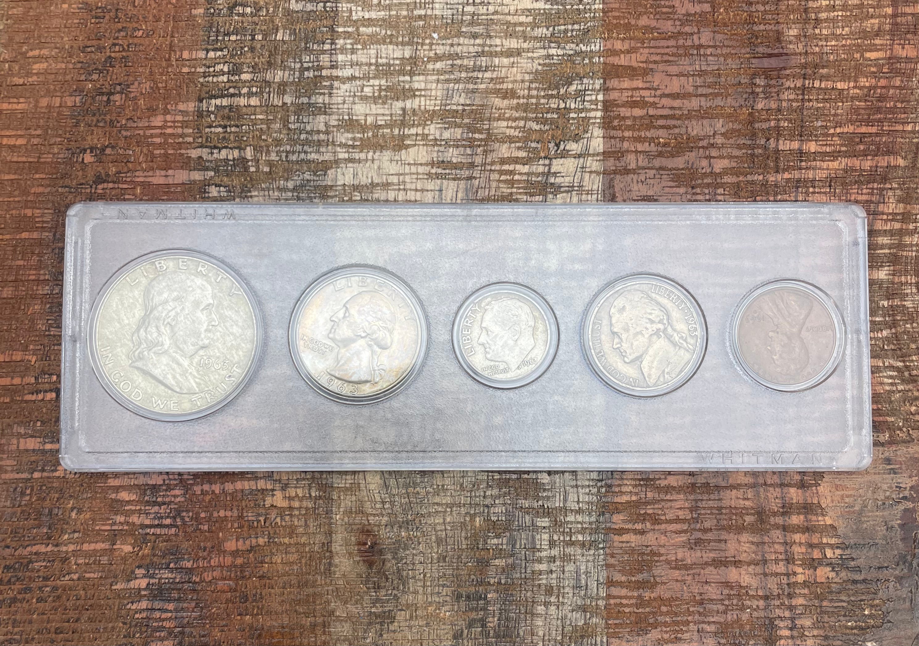 1963-D Birth Year Set, 5 coin set with 90% Silver Half Dollar, Quarter, & Dime.