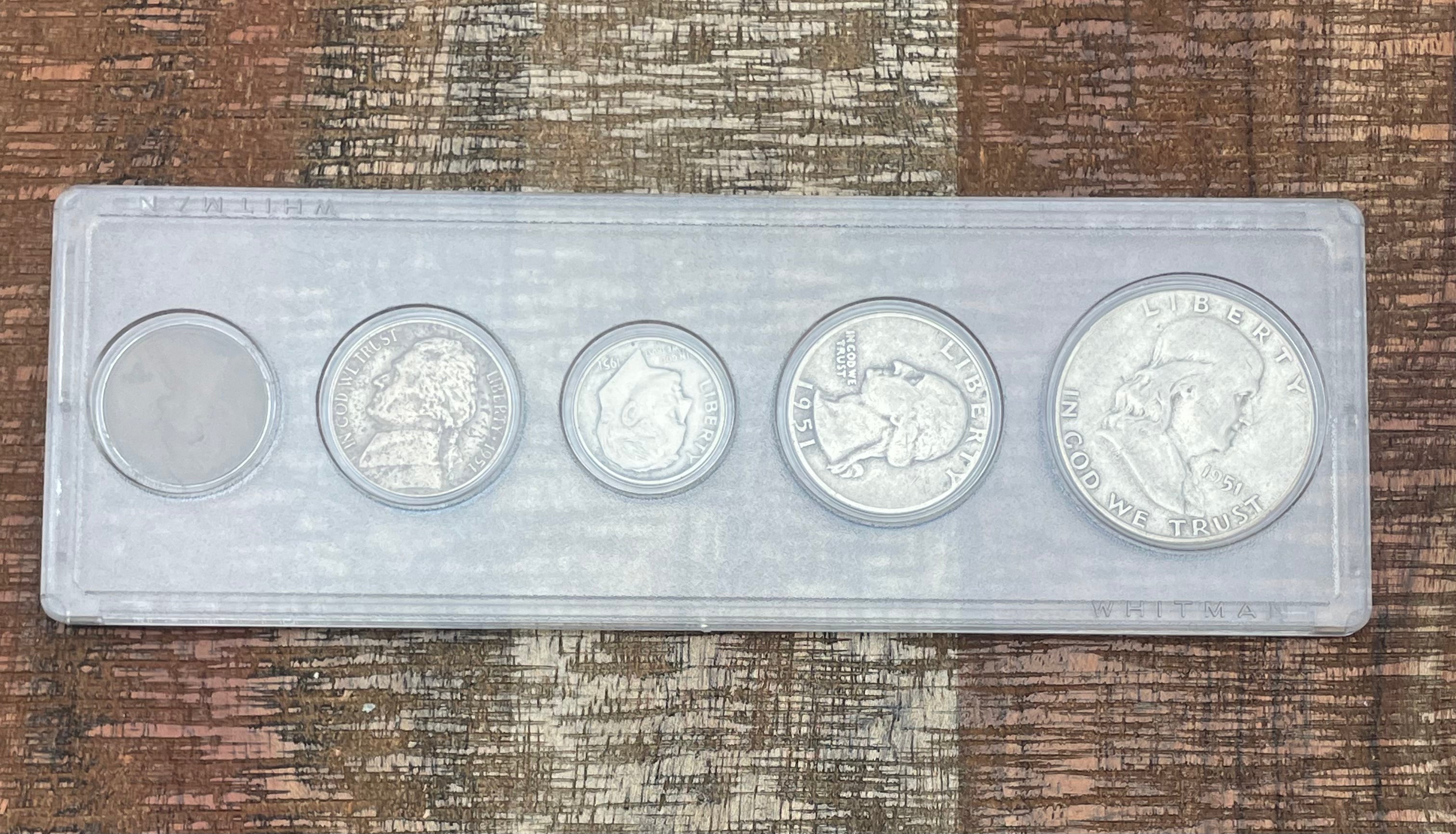 1951 Birth Year Set, 5 coin set with 90% Silver Half Dollar, Quarter, & Dime.