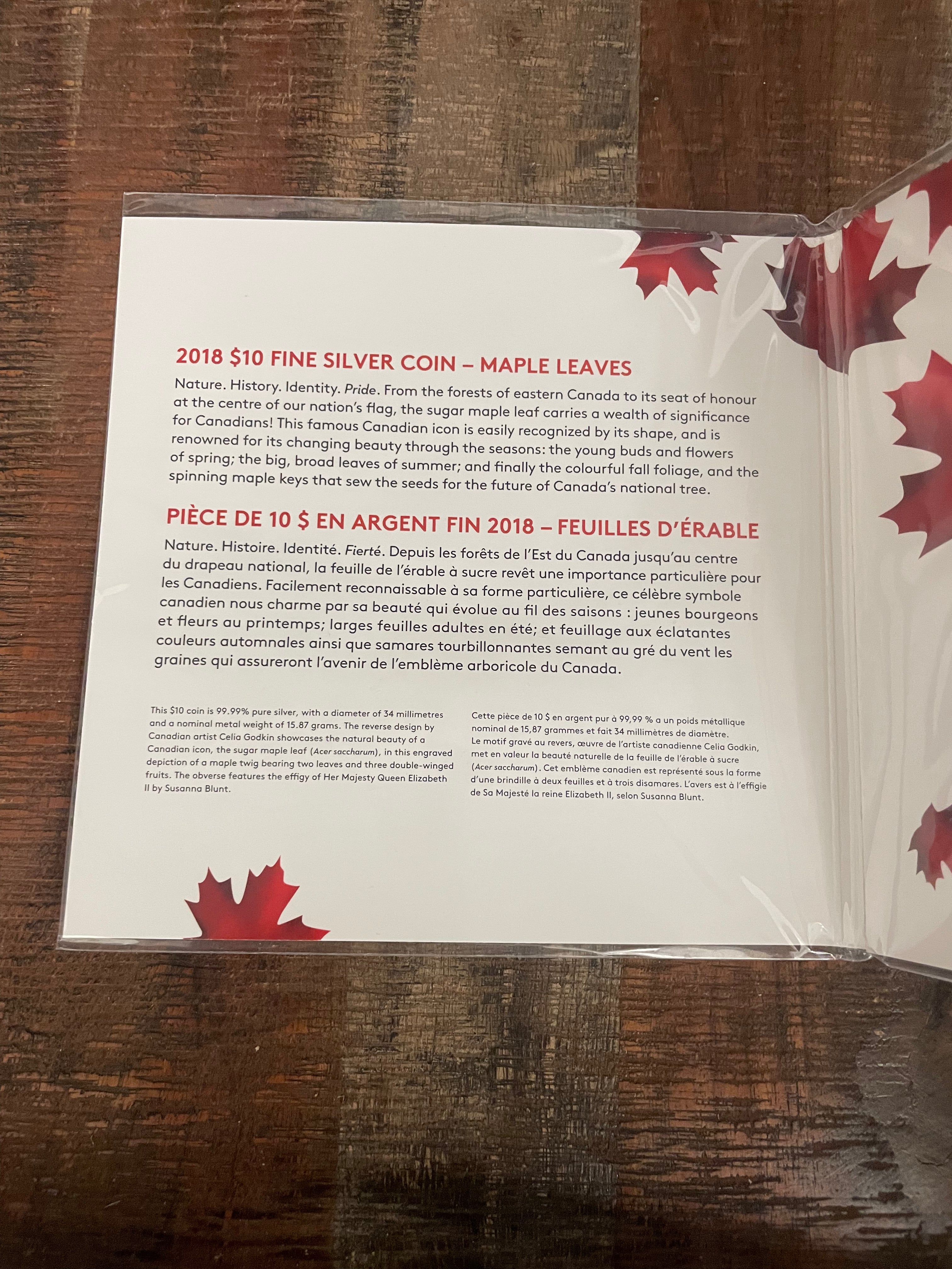 2018 $10 Maple Leaves ~ .9999 Silver ~ Royal Canadian Mint