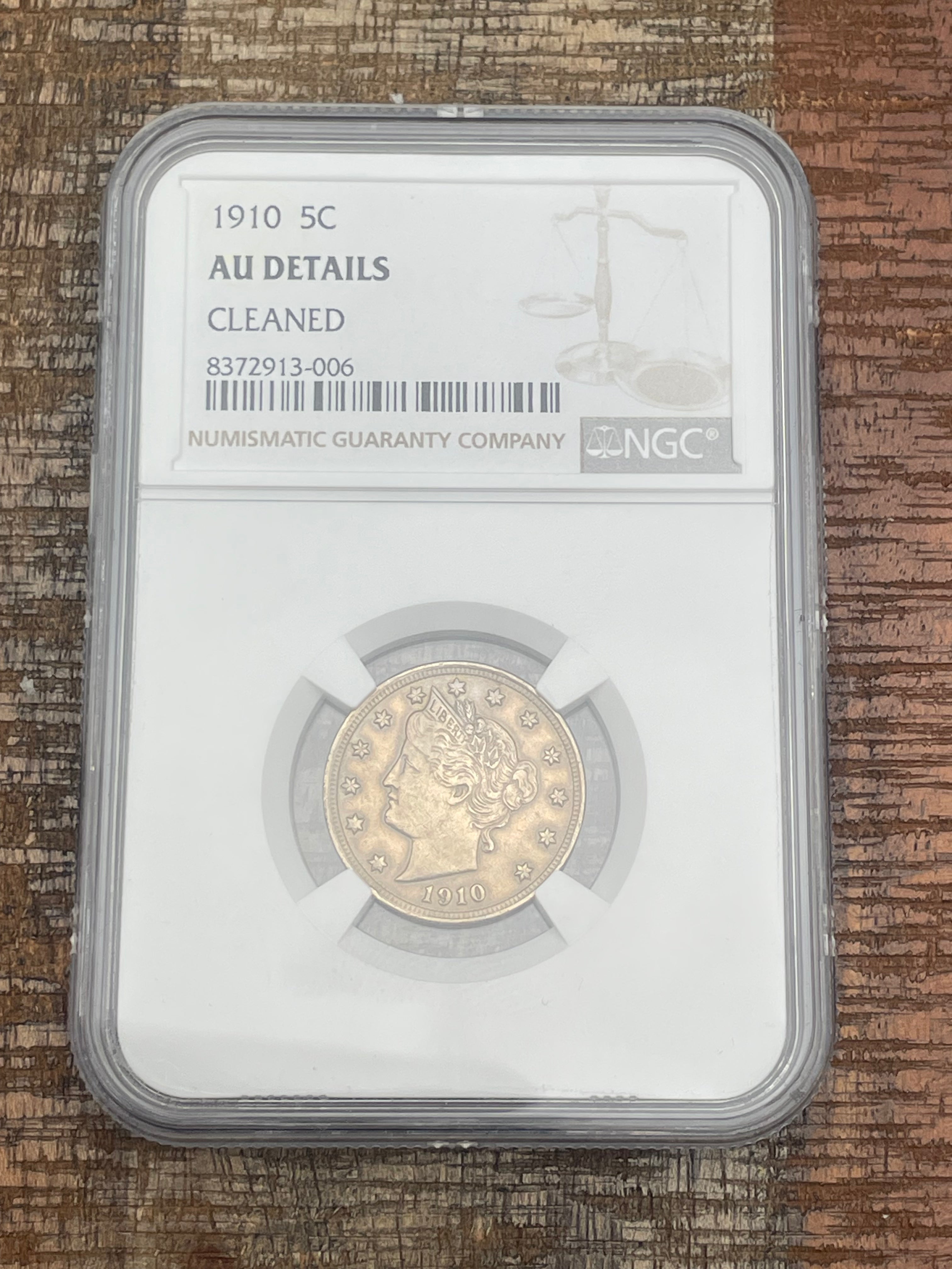1910 5C US Liberty Nickel ~ NGC graded AU Details-Cleaned
