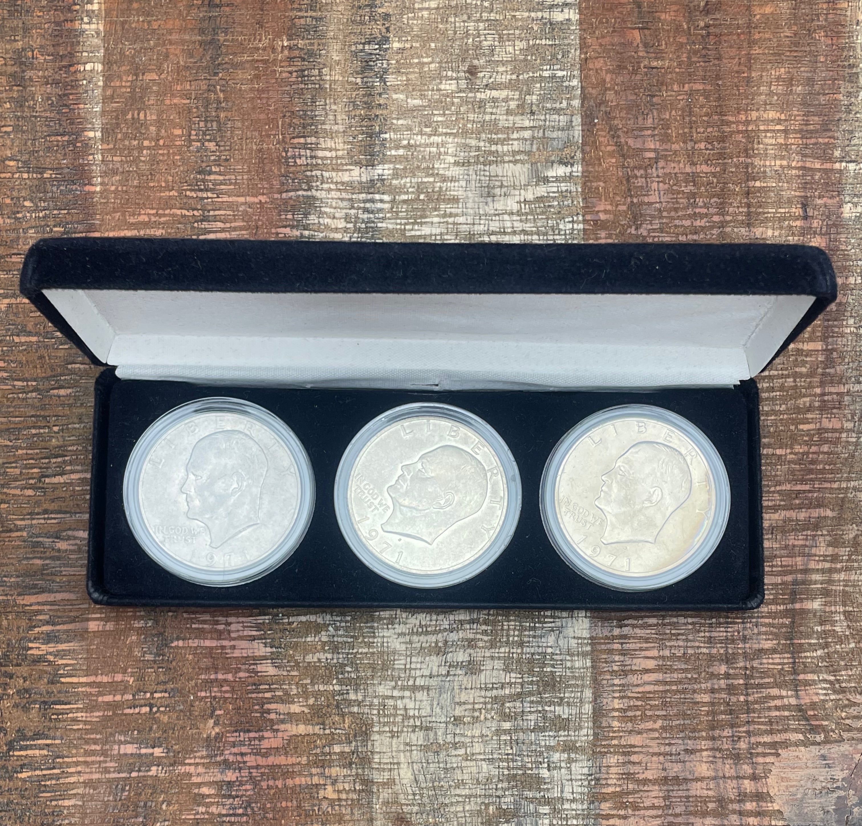 1971 $1 Eisenhower Dollar ~ Set of 3 ~ P, D, & S mint ~ 40% Silver ~ AU to UNC