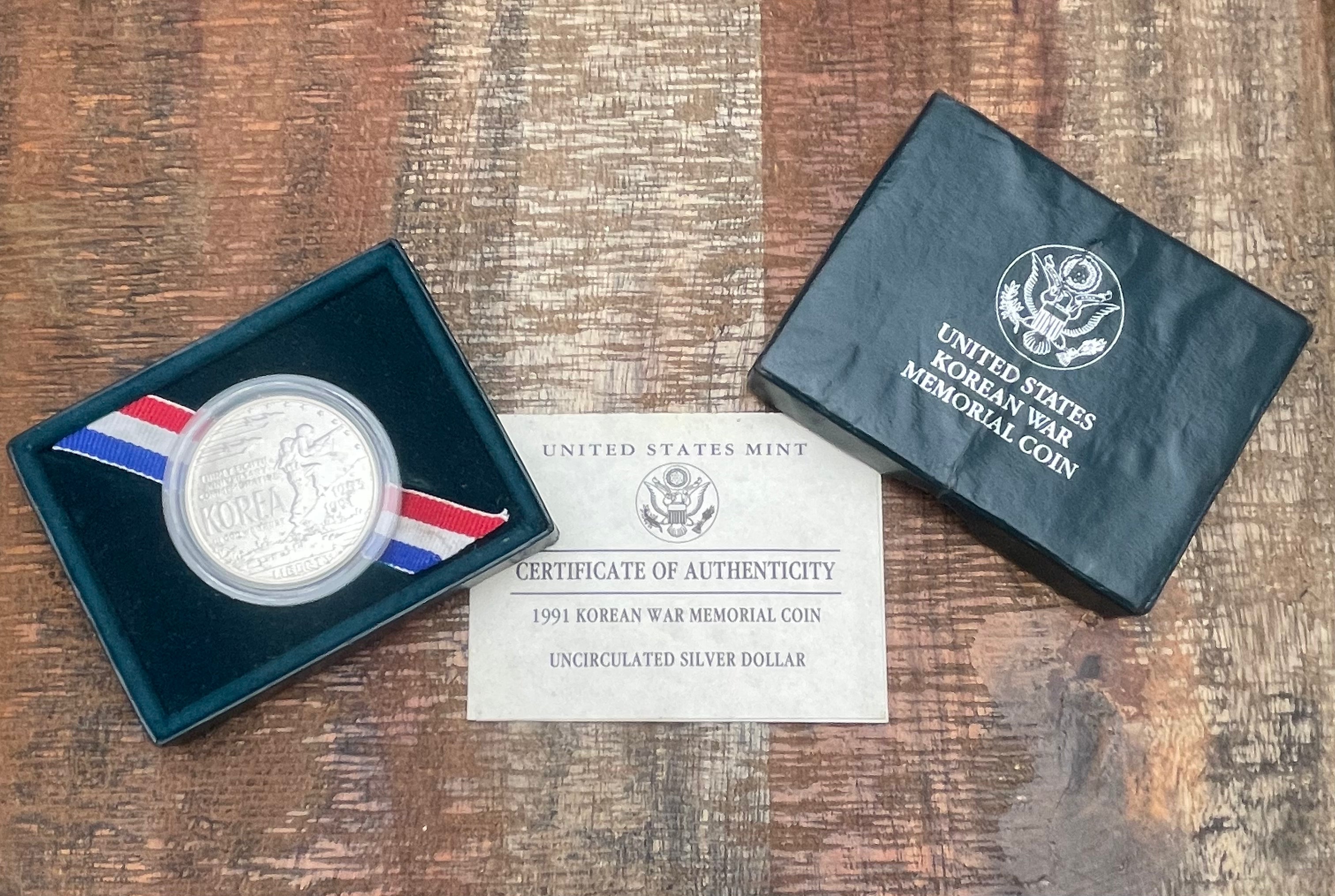 1991-D $1 US Korean War Memorial Commemorative Coin ~ Uncirculated Silver Dollar ~ In OGP with COA