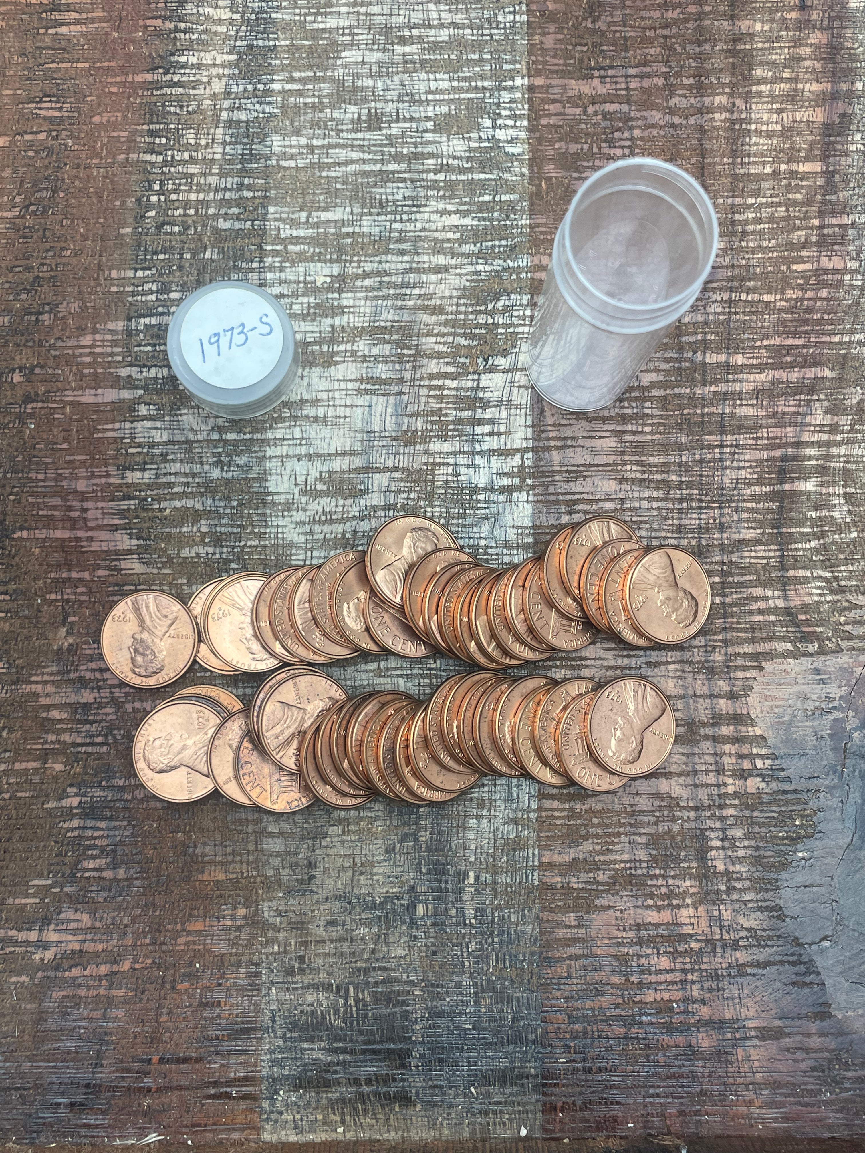 1973-S 1C Uncirculated Lincoln Memorial Cent ~ 1 Roll ~ 50 Coins ~ In Plastic Tube ~ BU