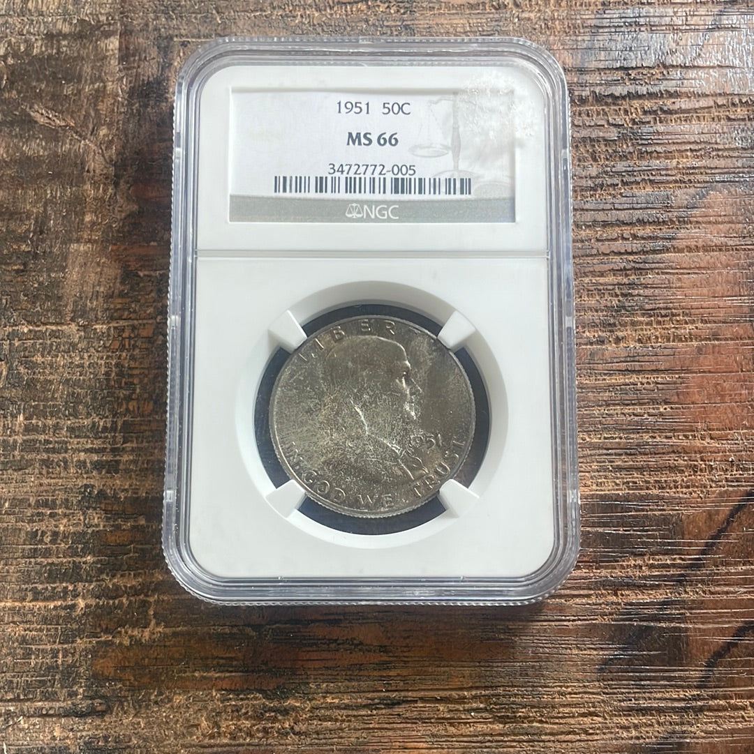 1951 50c Franklin Half Dollar NGC MS66