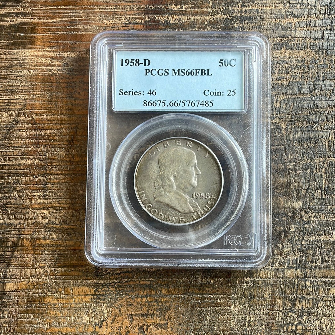 1958 D 50c Franklin Half Dollar PCGS MS66 FBL